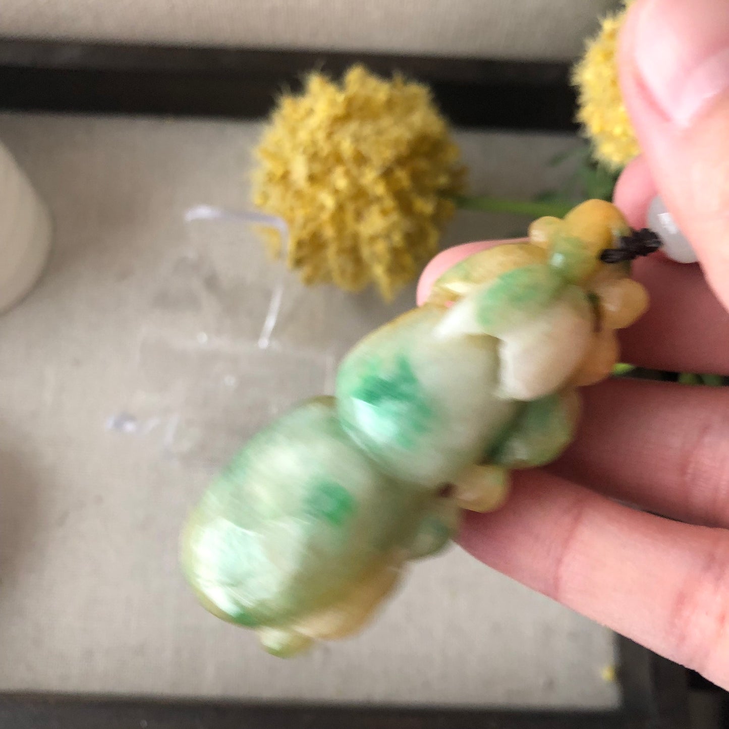 61 mm Yellow Green 3D Carved Hulu Gourd Pendant