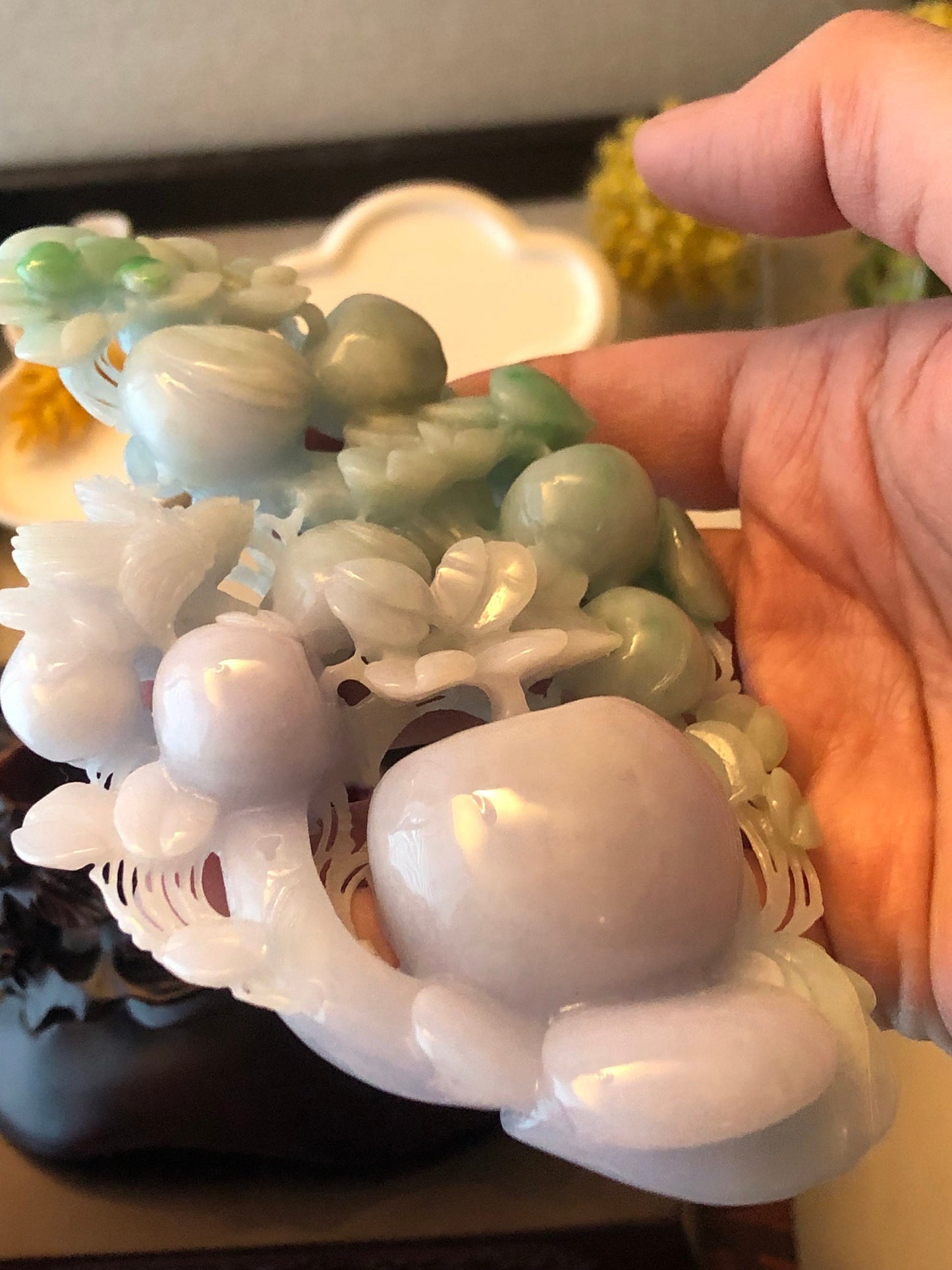 125mm Green Jadeite Jade Carved Apple Flower Display