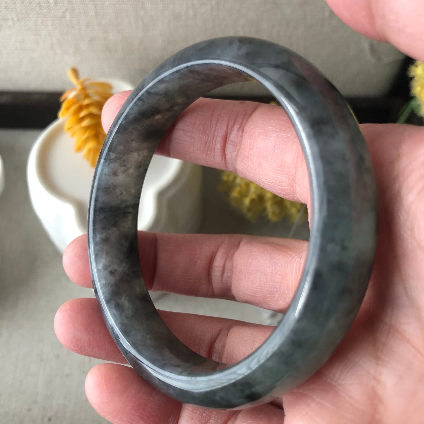 56mm Icy Wuji Black Jadeite Jade Bangle
