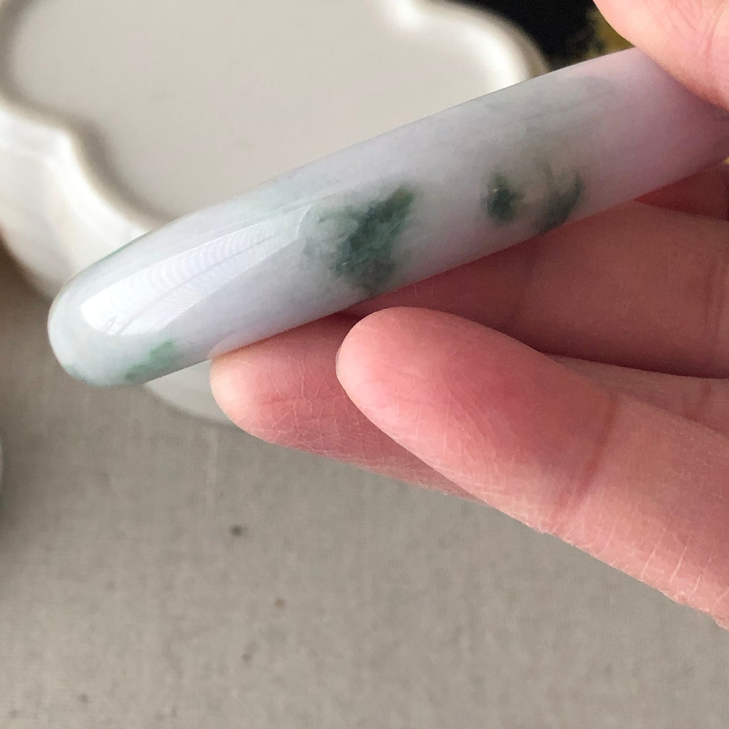 58mm Icy Jadeite Jade Light Lavender Green Float Flowers Bangle