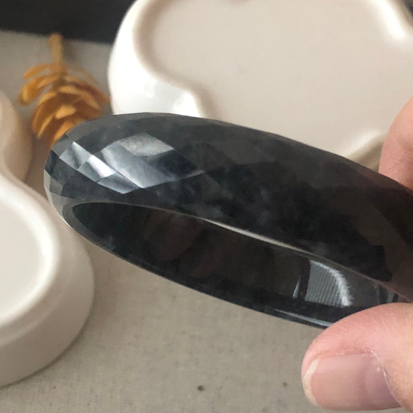 58 mm Jadeite Jade Diamond Cut Black Wuji Bangle