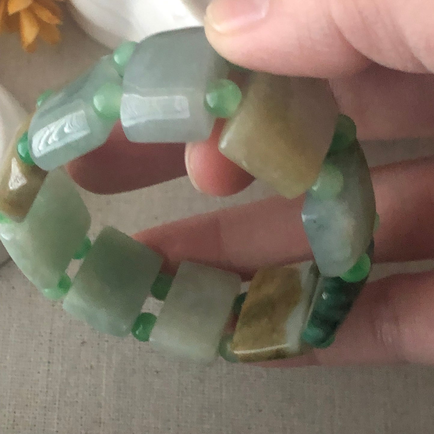 12x18 mm Icy Green Jadeite Jade Square Bead Bracelet