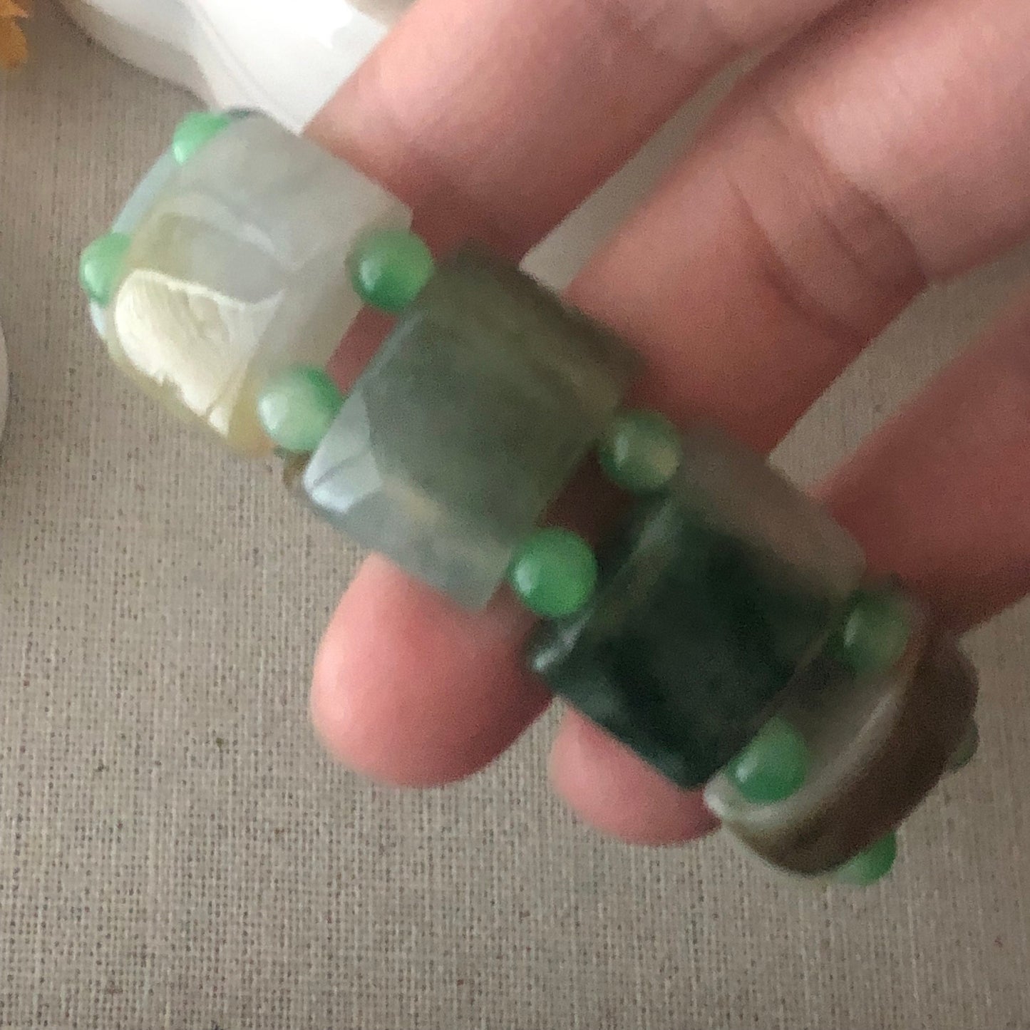 12x18 mm Icy Green Jadeite Jade Square Bead Bracelet