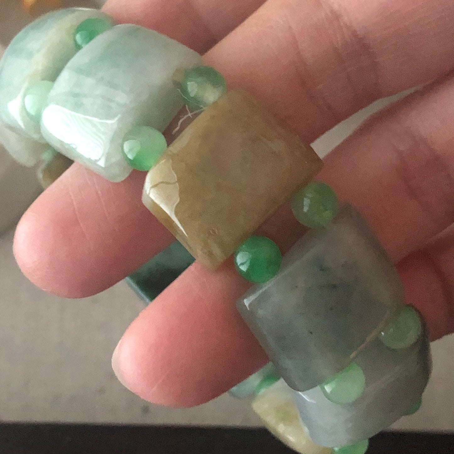 12x18 mm Icy Green Jadeite Jade Square Bead Bracelet