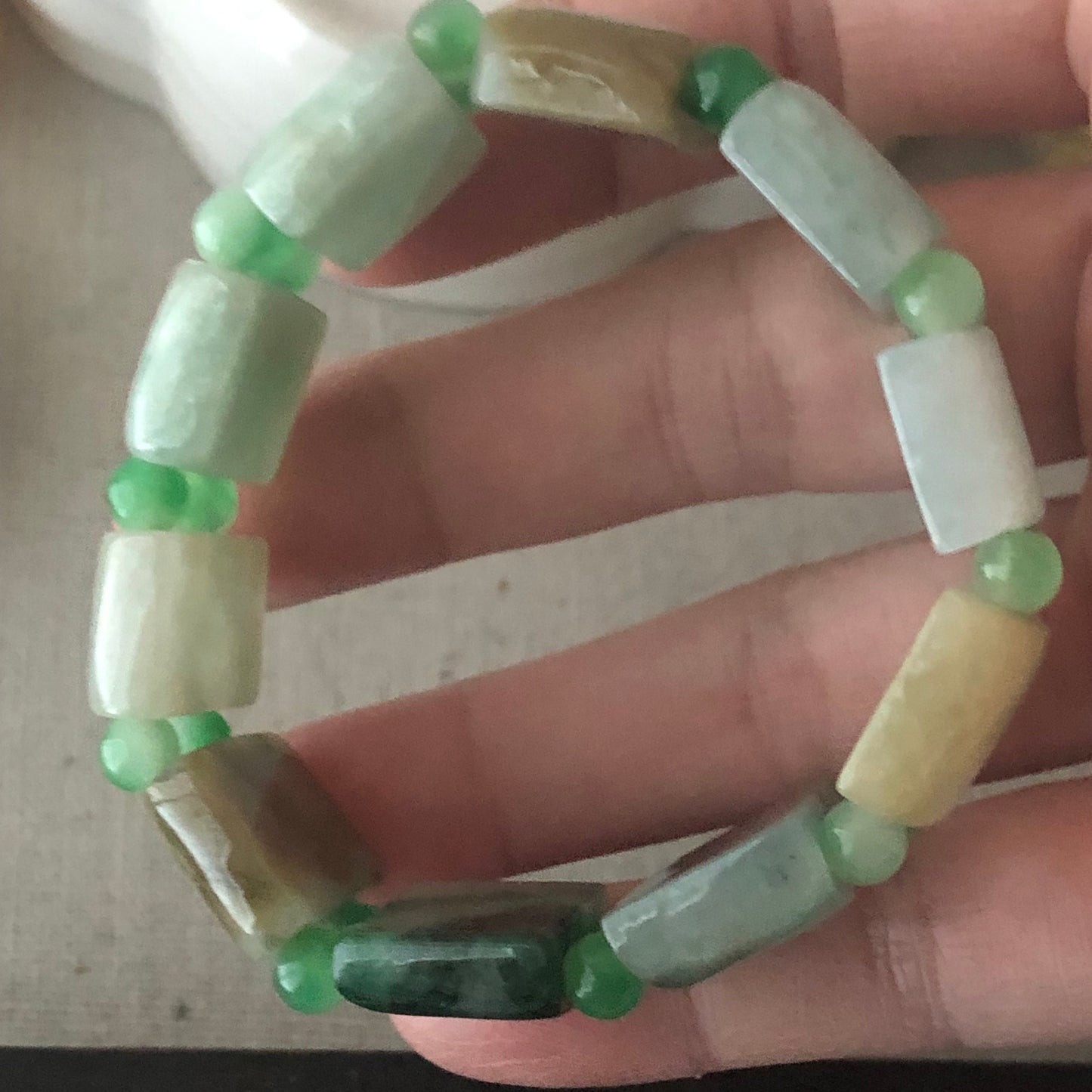 12x18 mm Icy Green Jadeite Jade Square Bead Bracelet
