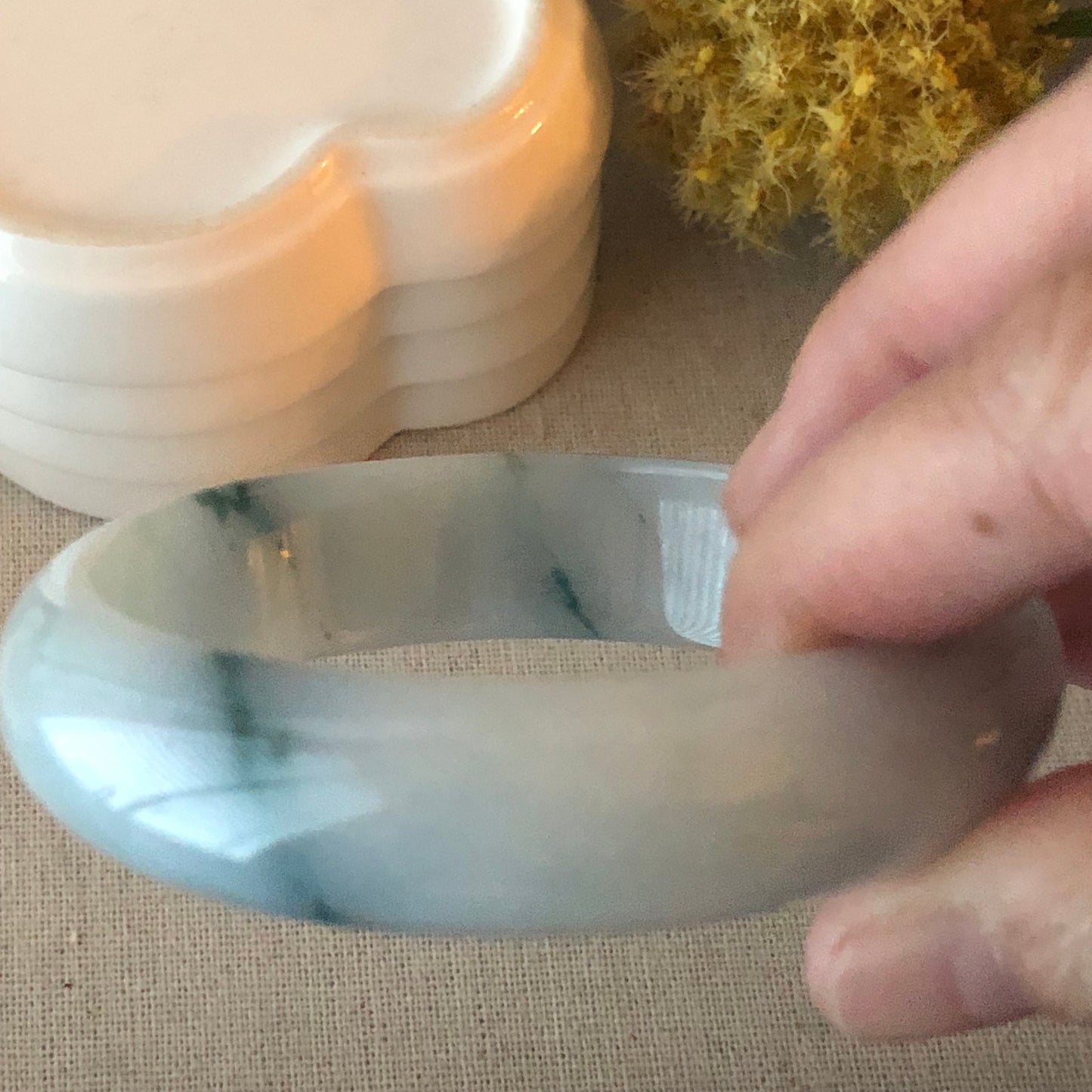 58-59mm Jadeite Jade Icy Green Float Flowers Bangle