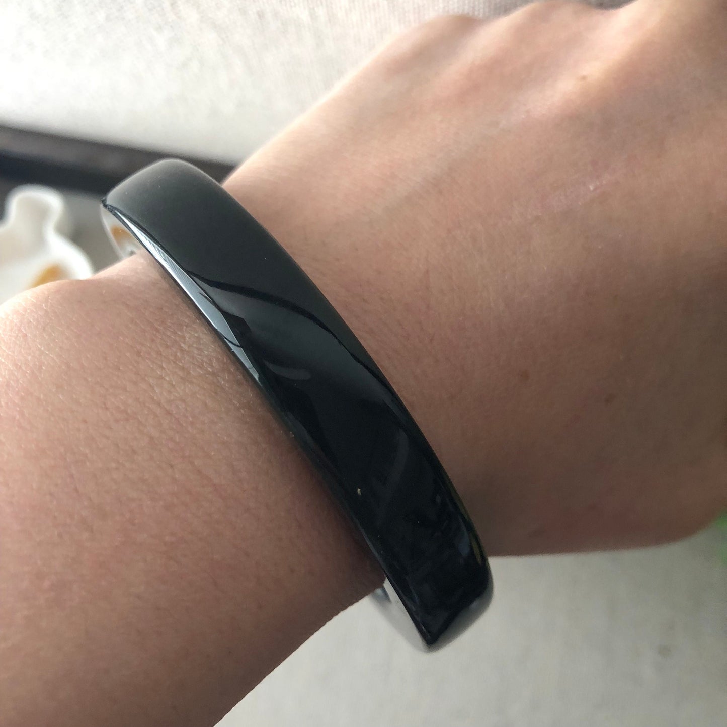 56 mm Hetian Jade Glossy Black Cuff Bangle
