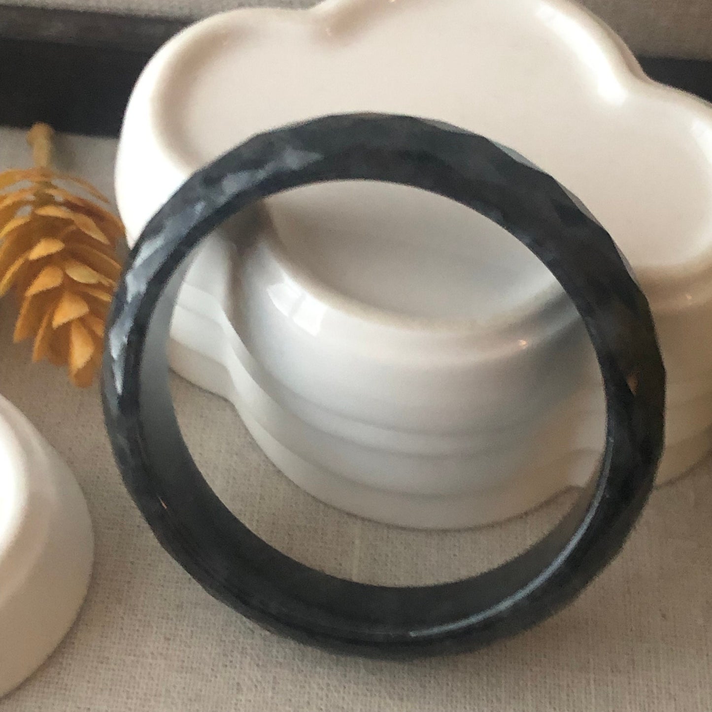 58 mm Jadeite Jade Diamond Cut Black Wuji Bangle