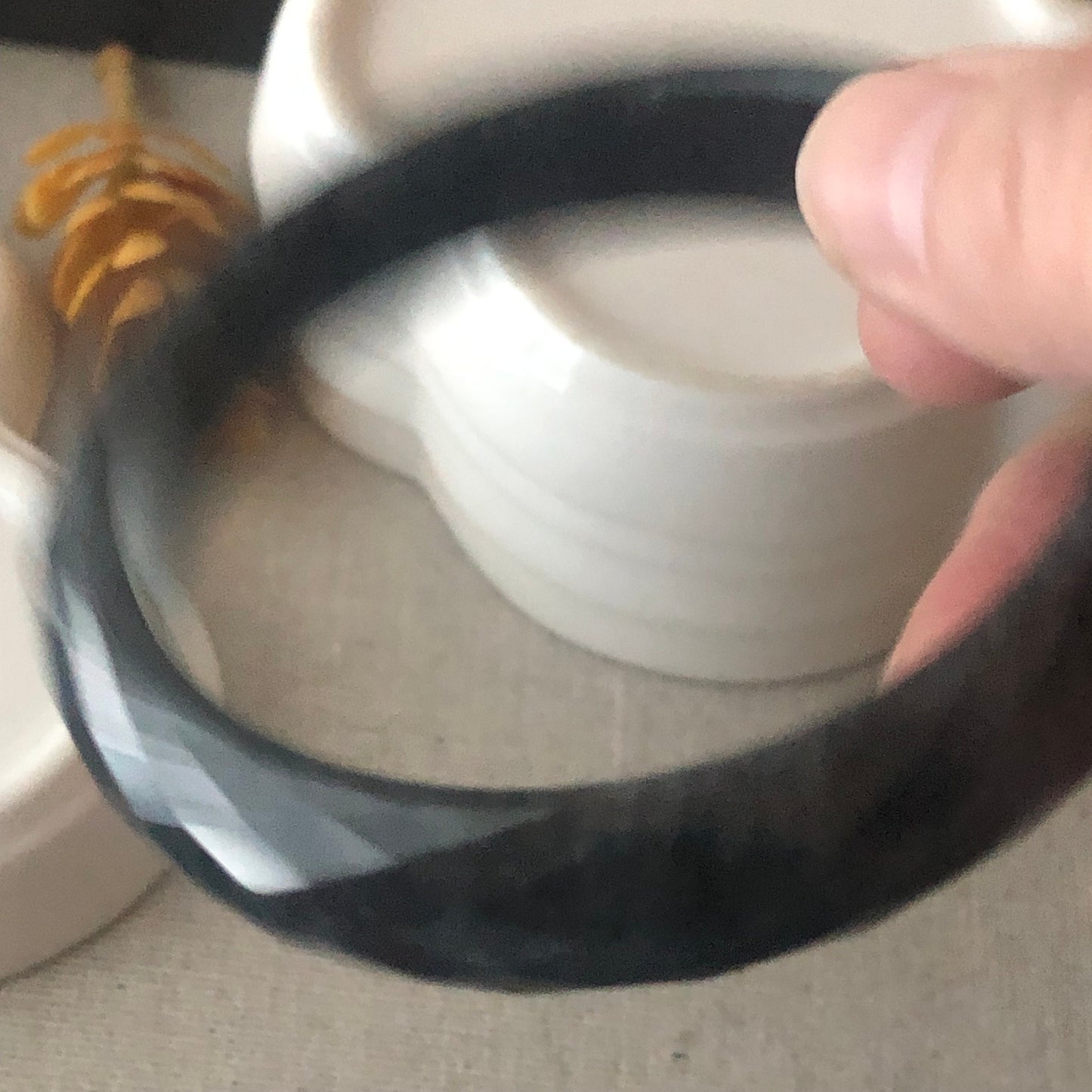 58 mm Jadeite Jade Diamond Cut Black Wuji Bangle