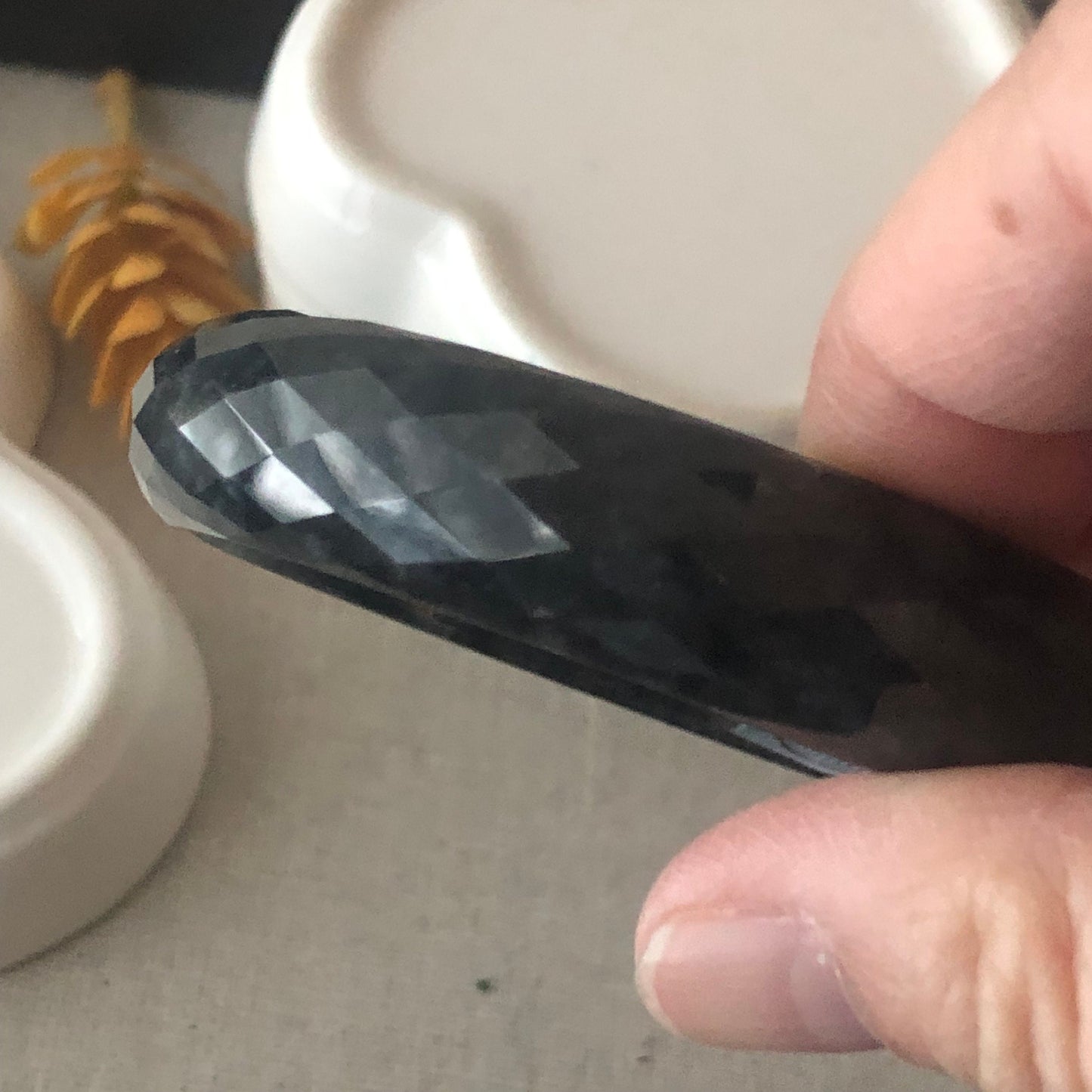 58 mm Jadeite Jade Diamond Cut Black Wuji Bangle