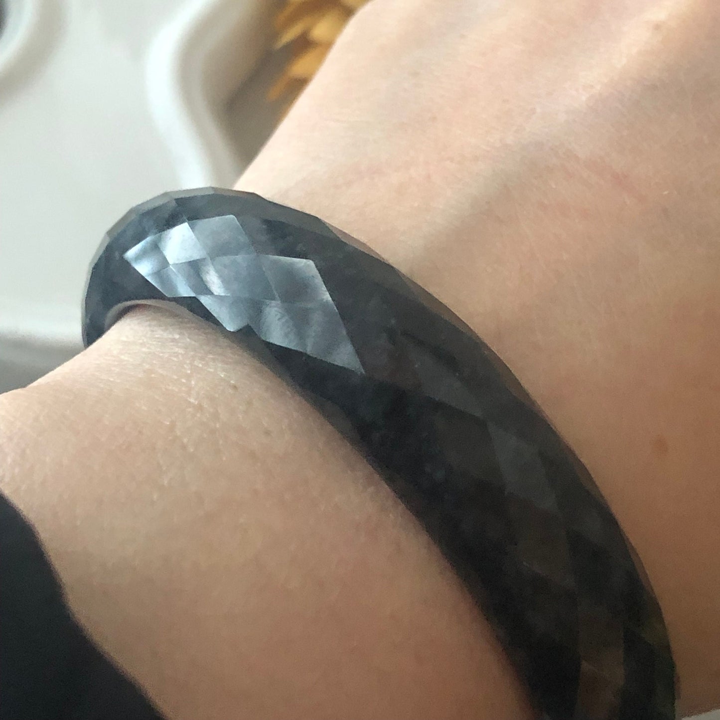 58 mm Jadeite Jade Diamond Cut Black Wuji Bangle