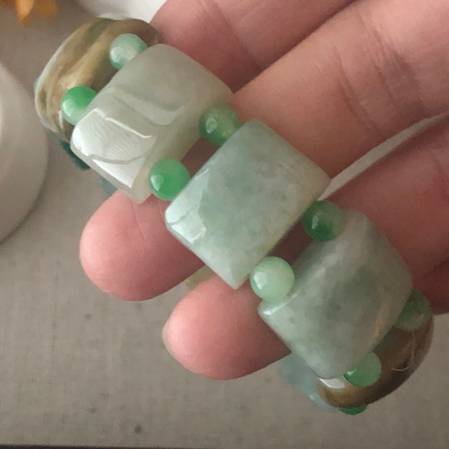 12x18 mm Icy Green Jadeite Jade Square Bead Bracelet