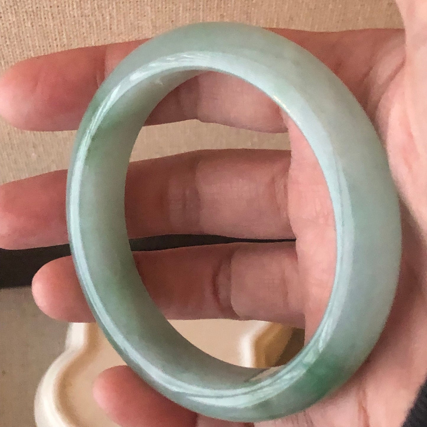 55mm Icy Green Float Flowers Round Jadeite Jade Bangle