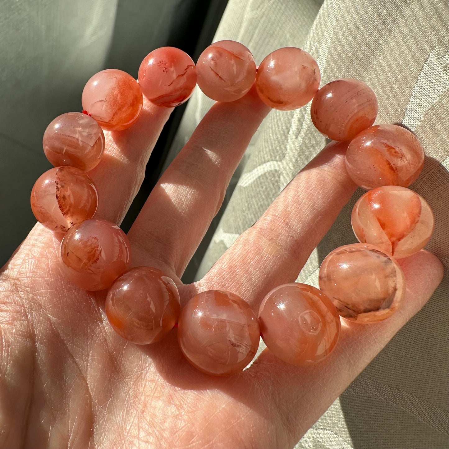16mm Agate Grade A Natural Bead Bracelet Red Pink Tone RARE