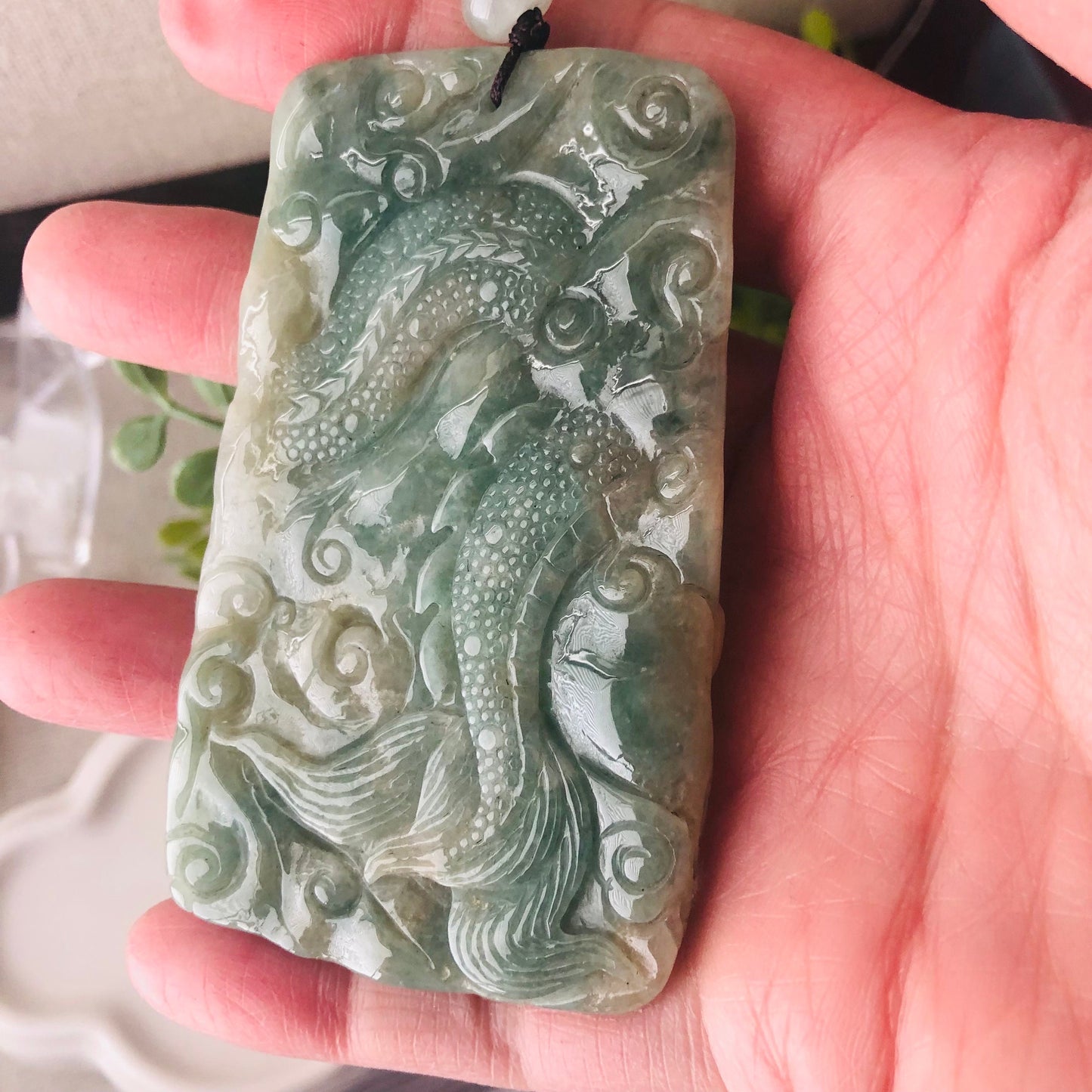 76 mm Yellow Green Jadeite Jade Carved Dragon Pendant