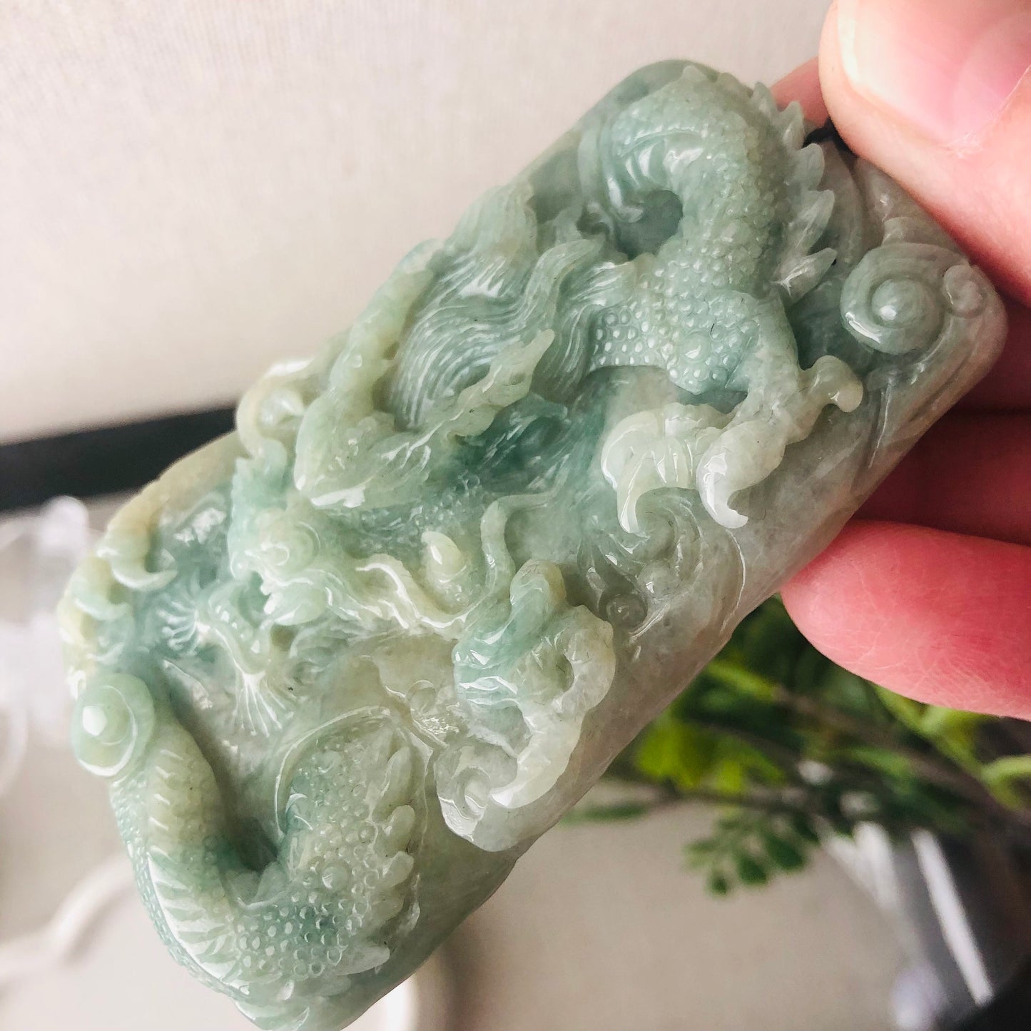 76 mm Yellow Green Jadeite Jade Carved Dragon Pendant