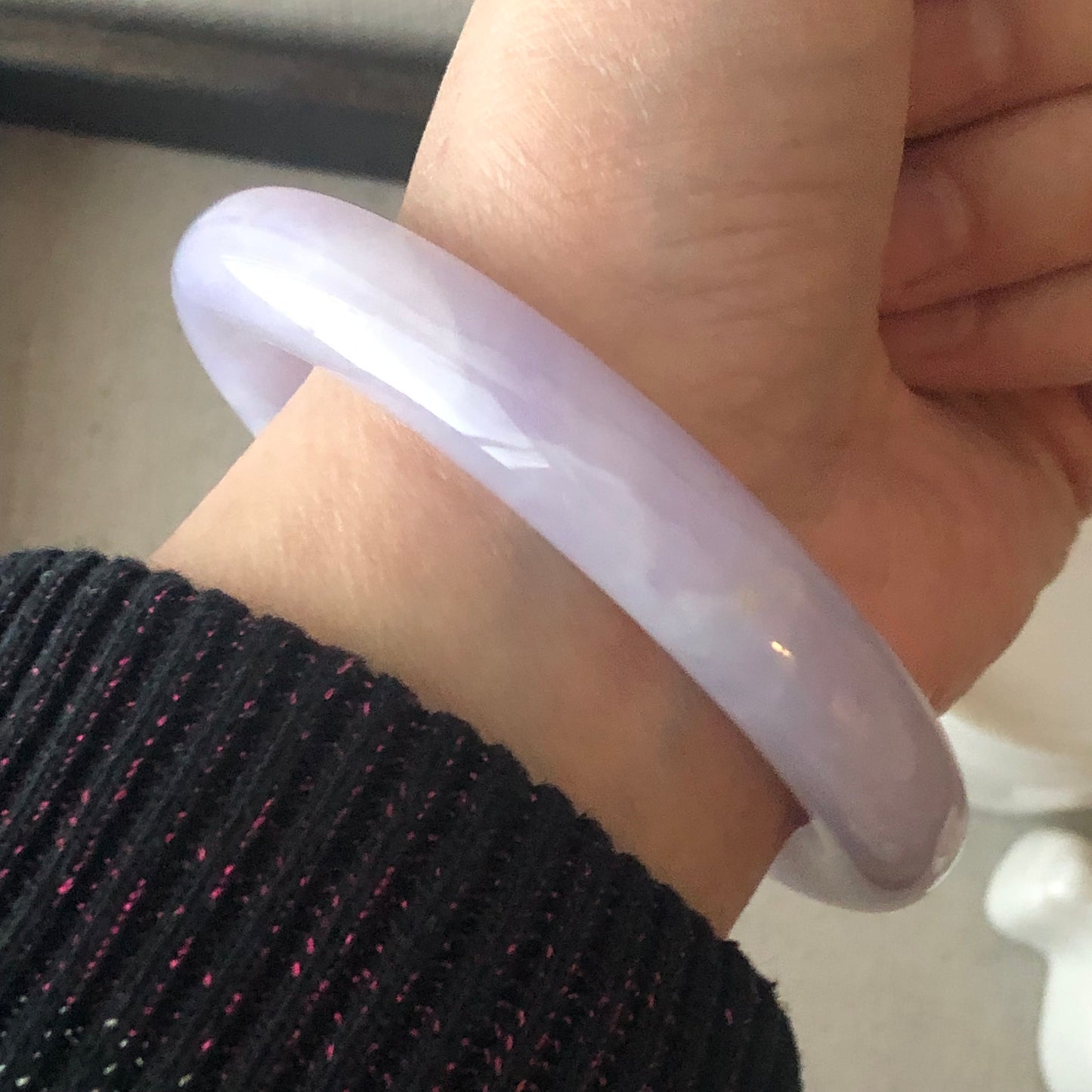 56mm Jadeite Jade Icy Lavender Round Bangle RARE