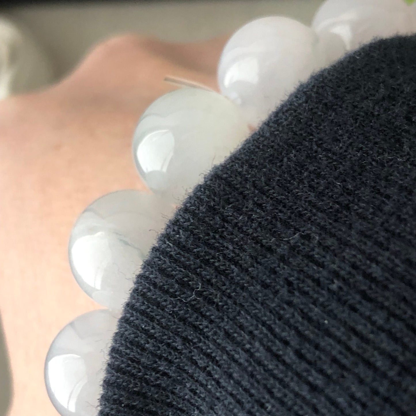 12.5mm Icy Green Float Flower Jadeite Jade Bead Bracelet