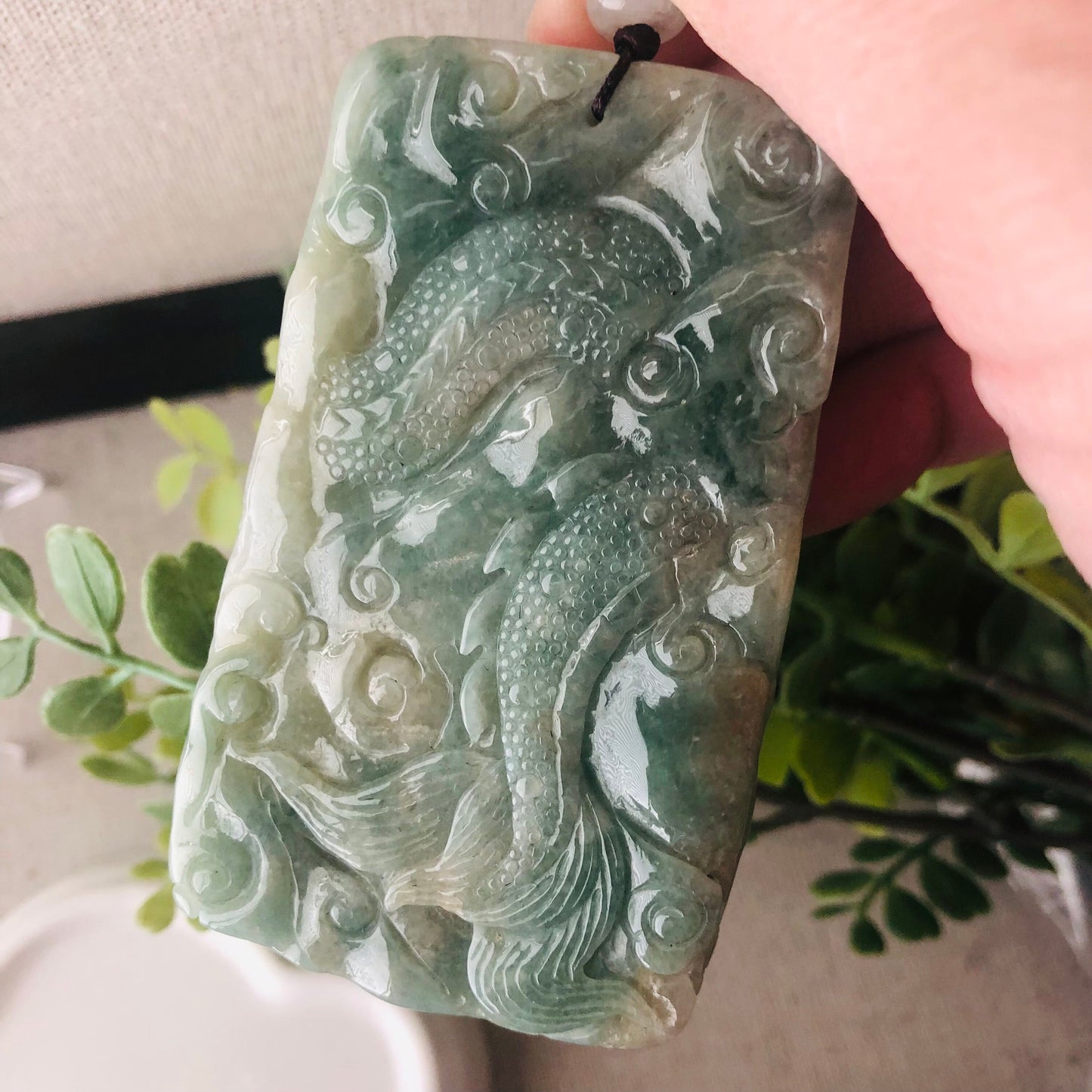 76 mm Yellow Green Jadeite Jade Carved Dragon Pendant