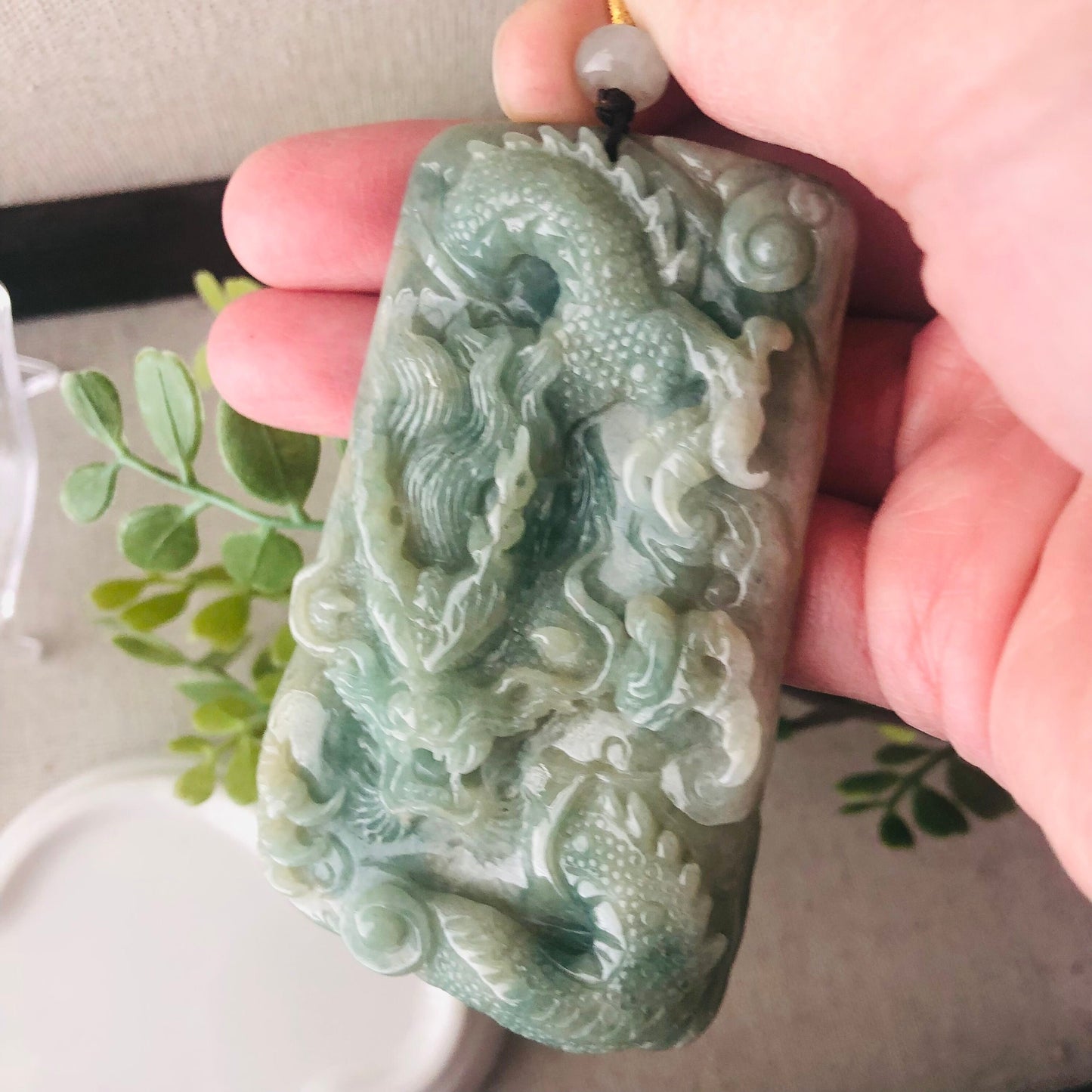 76 mm Yellow Green Jadeite Jade Carved Dragon Pendant