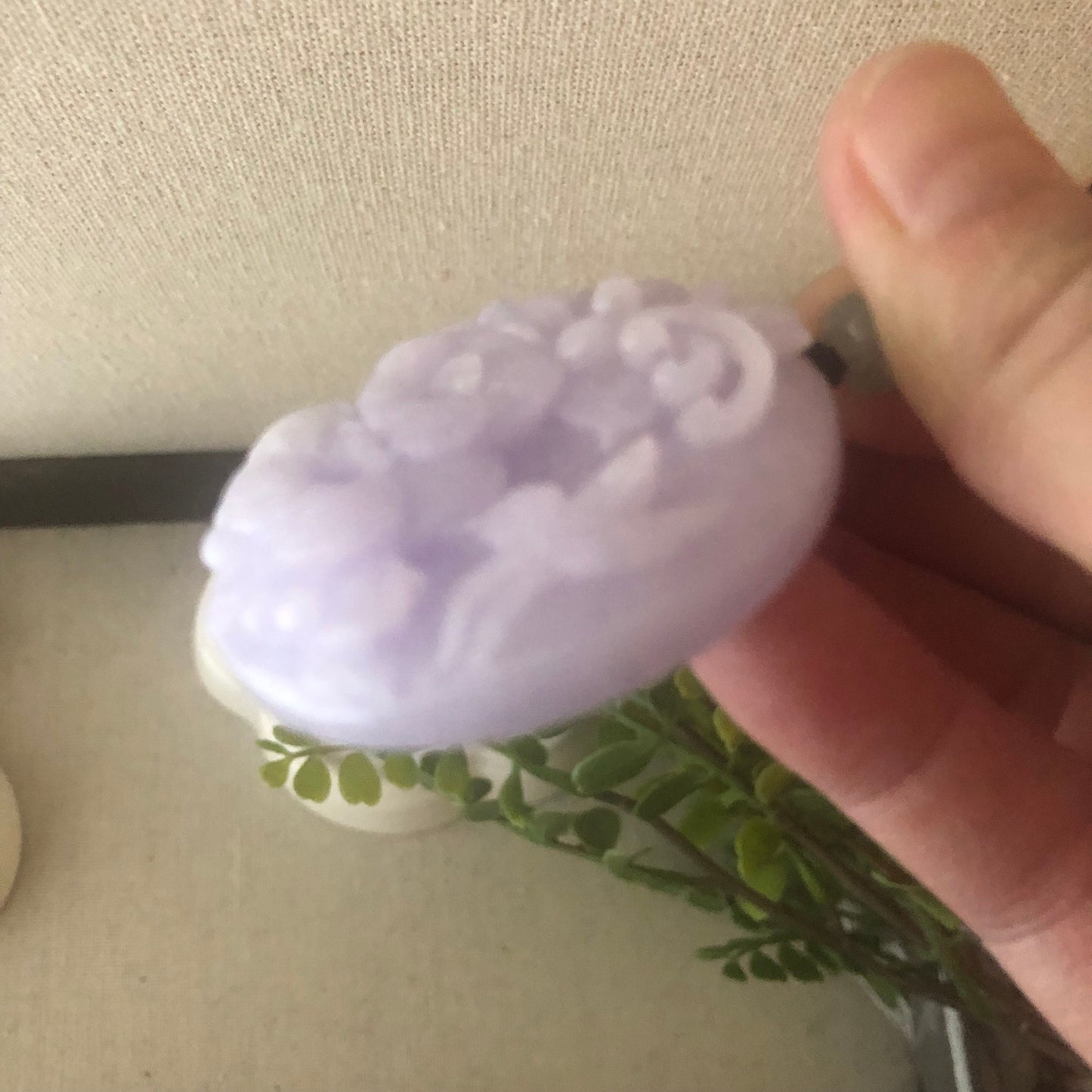 46.7 mm Lavender Jadeite Jade Carved Bird Flower Pendant