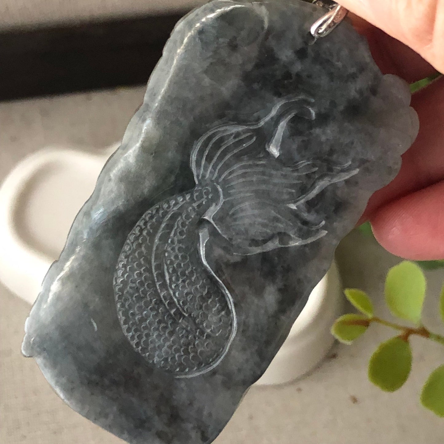 72 Jadeite Jade Wuji Grey Carved Dragon Pendant