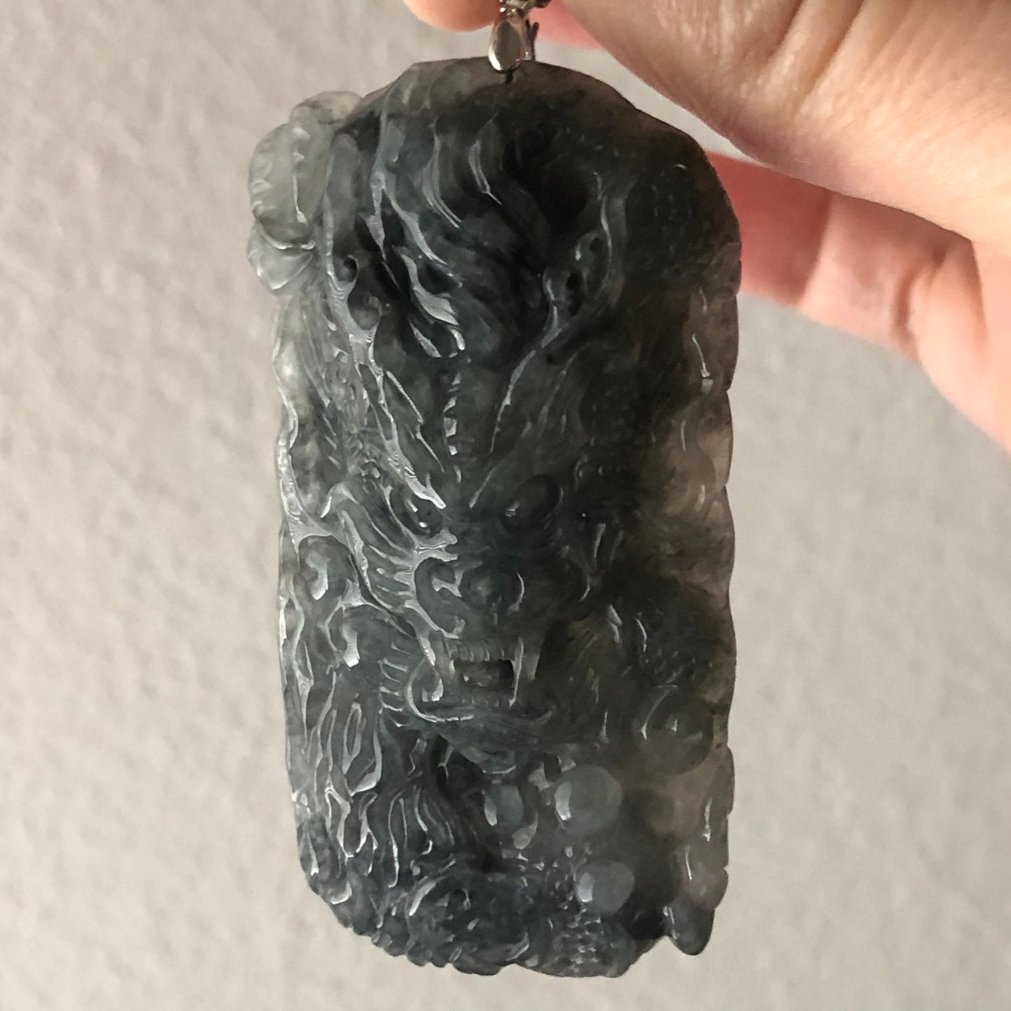 72 Jadeite Jade Wuji Grey Carved Dragon Pendant