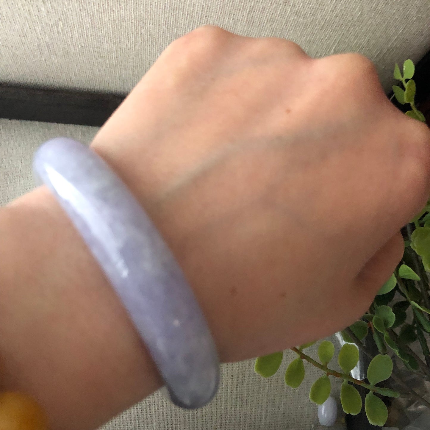 55.3mm Jadeite Jade Light Green Lavender Earthy Cotton D-shaped Bangle