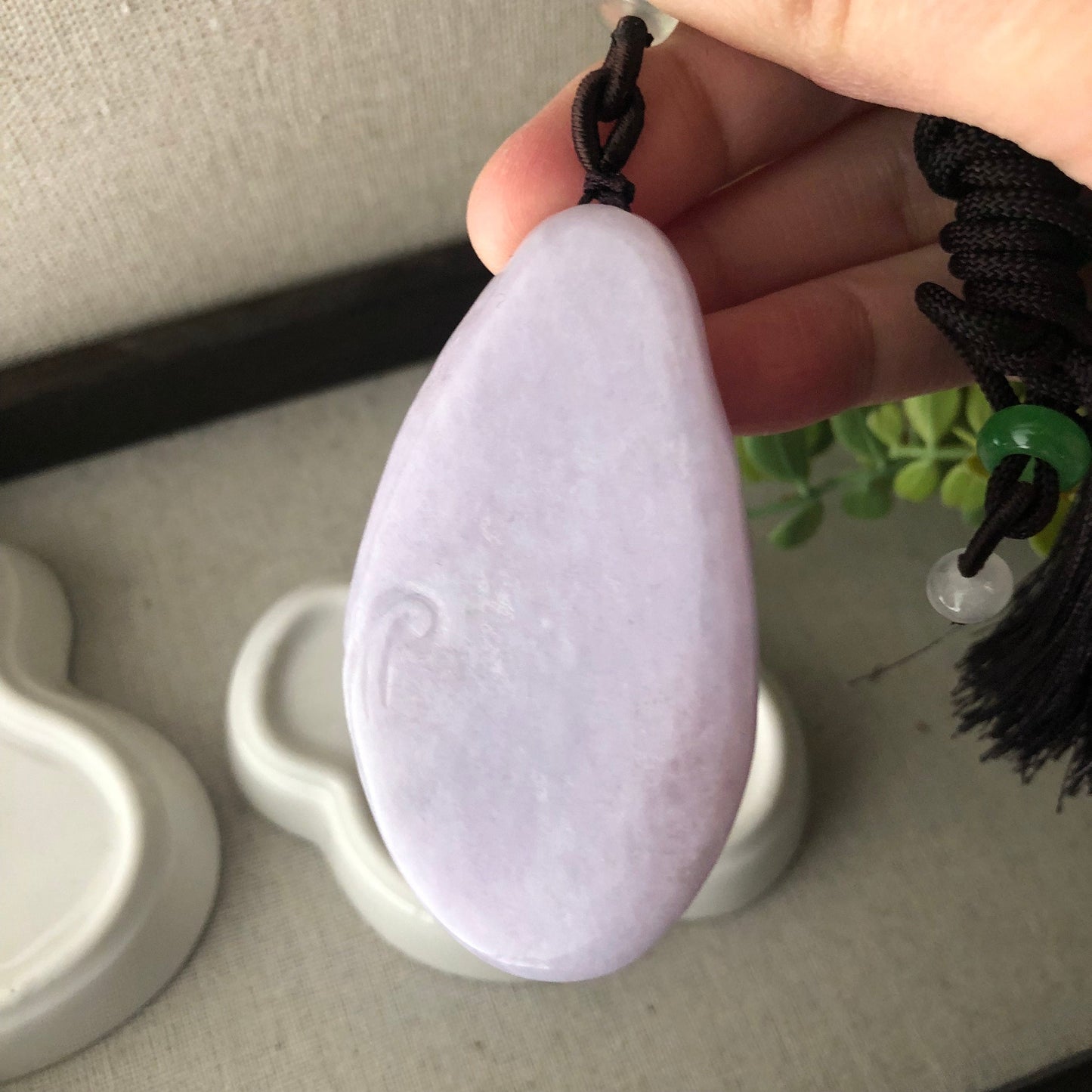 66.7 mm Lavender Jadeite Jade Carved Fish Flower Pendant
