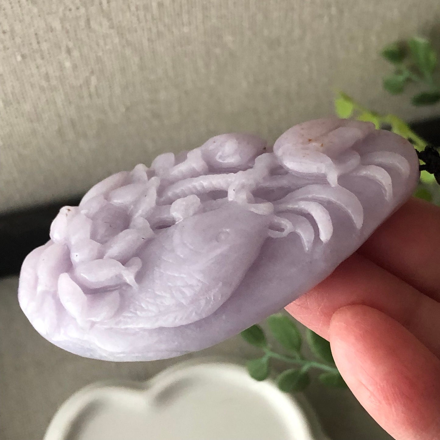 66.7 mm Lavender Jadeite Jade Carved Fish Flower Pendant
