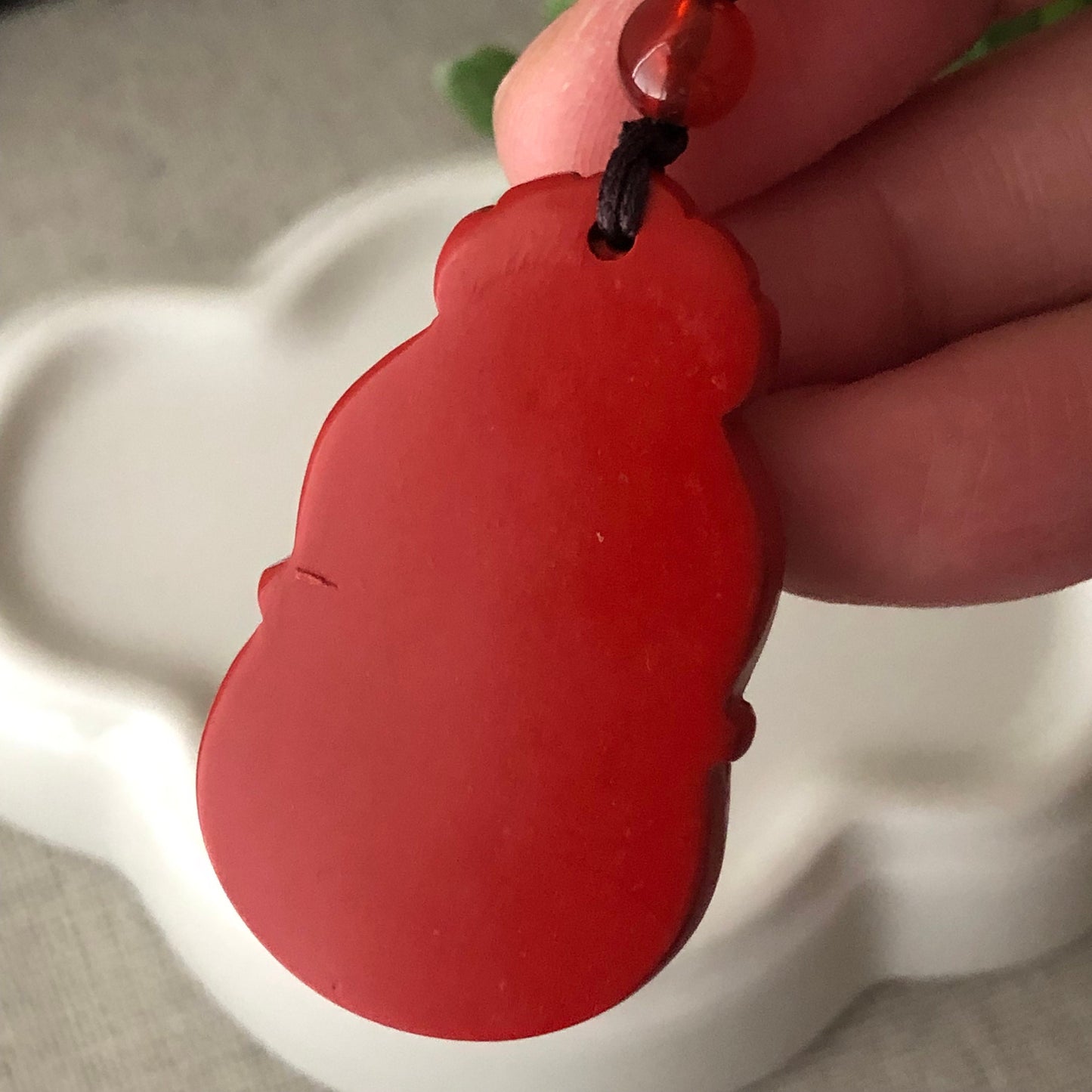 40mm Cinnabar Carved Hulu Key Charm Pendant