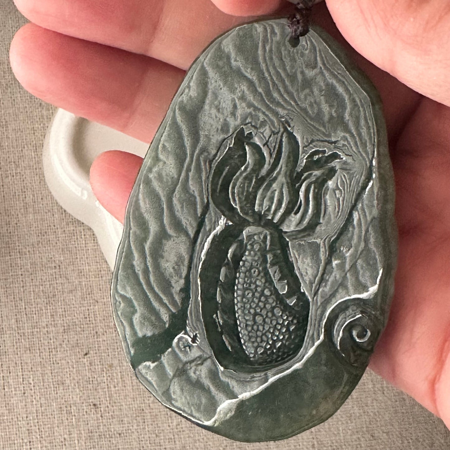 70.9mm Jadeite Jade Oily Green Carved Dragon Pendant