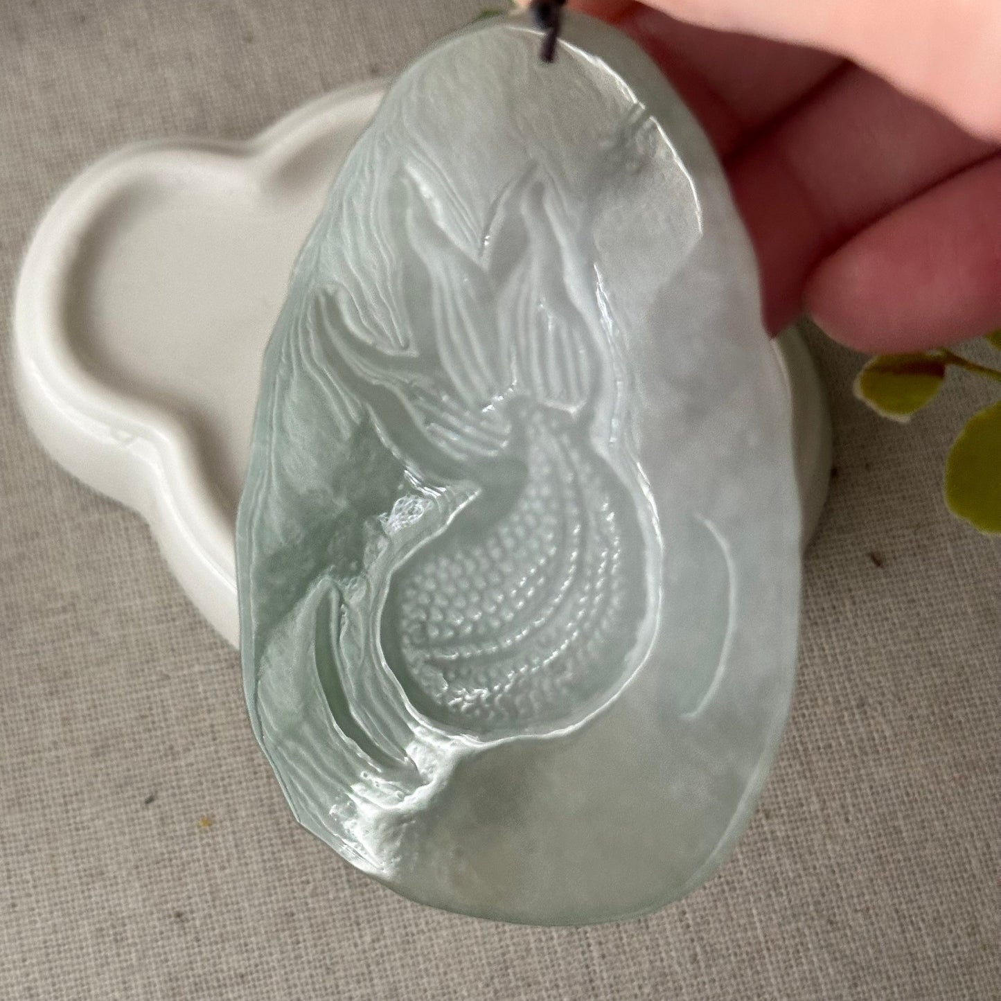 72mm Jadeite Jade White Green Carved Dragon Pendant