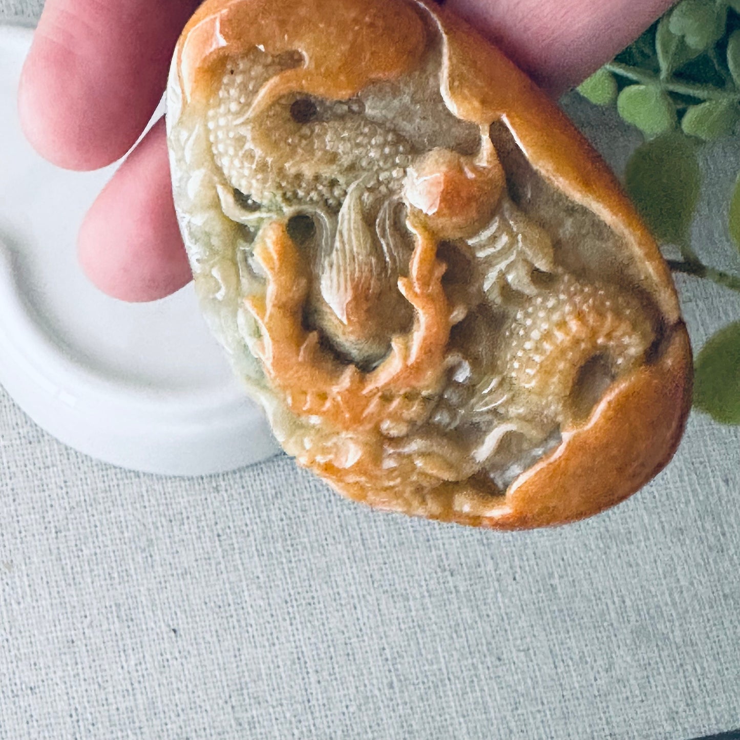 66mm Jadeite Jade Yellow Brown Carved Dragon Pendant