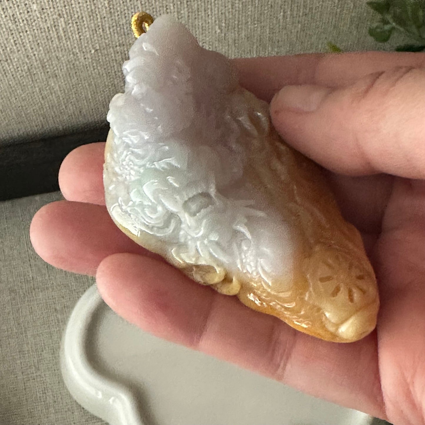 70.5mm Jadeite Jade Yellow Carved Dragon Pendant