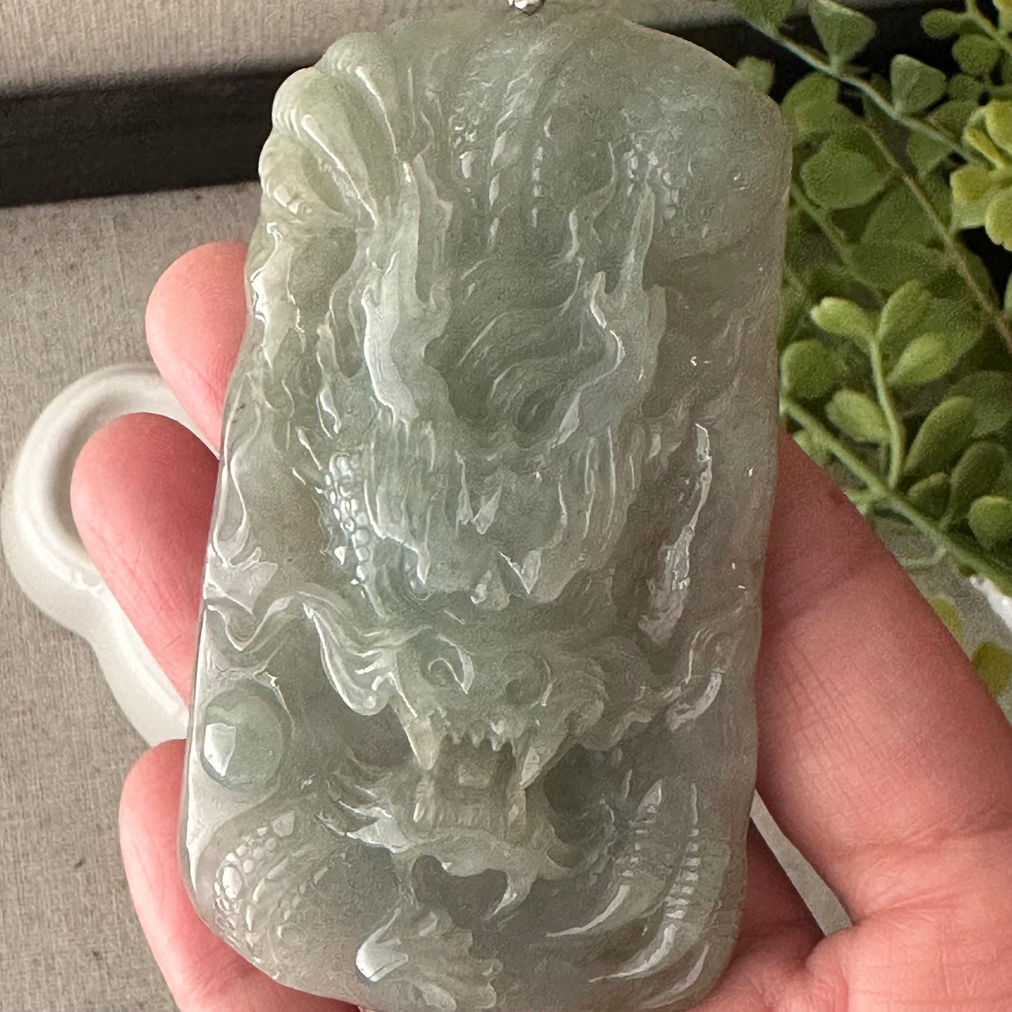 78mm Jadeite Jade Green Carved Dragon Pendant