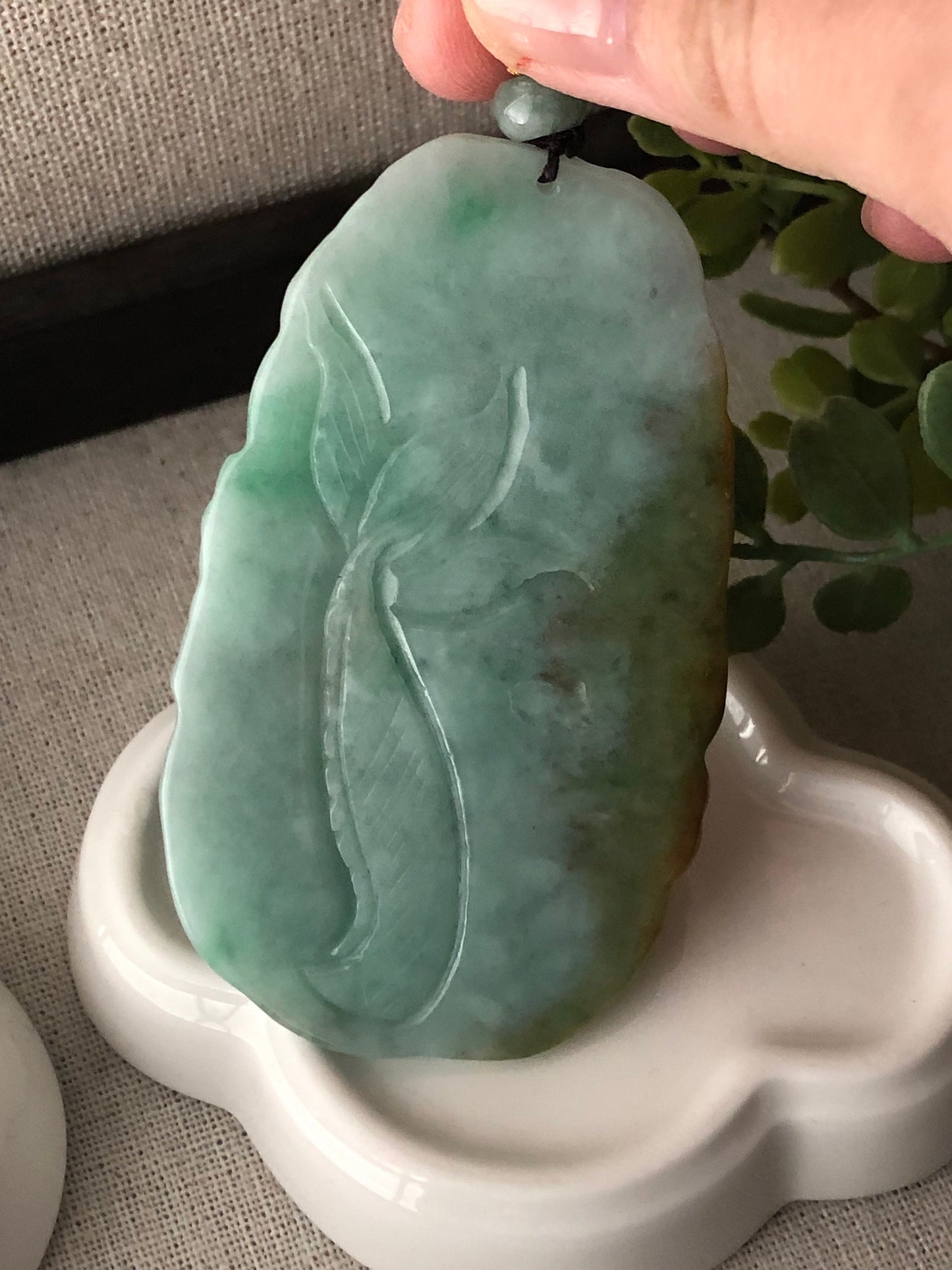 78.7mm Jadeite Jade Brown Green Carved Dragon Pendant
