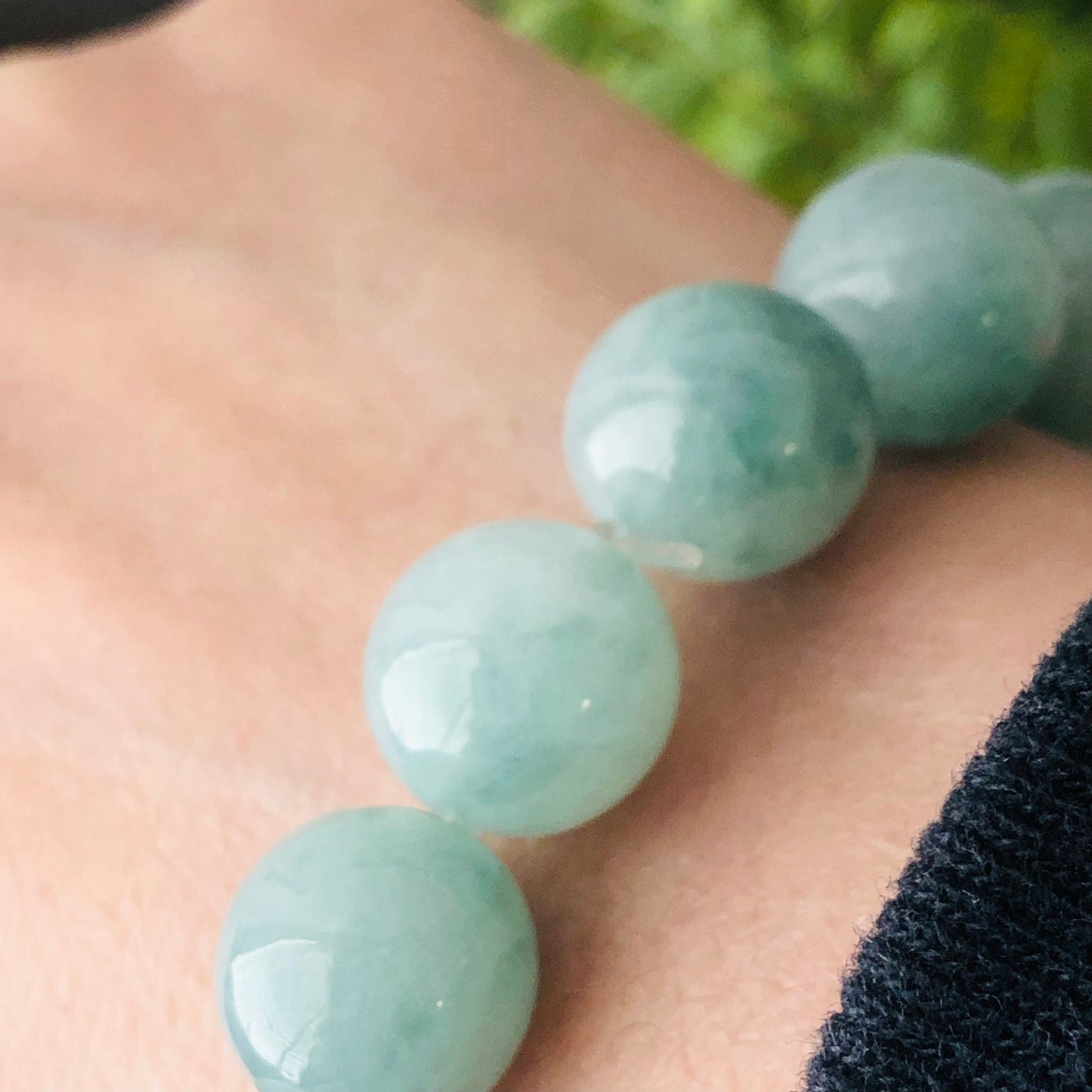 12.5mm Green Float Flowers Jadeite Jade Bead Bracelet