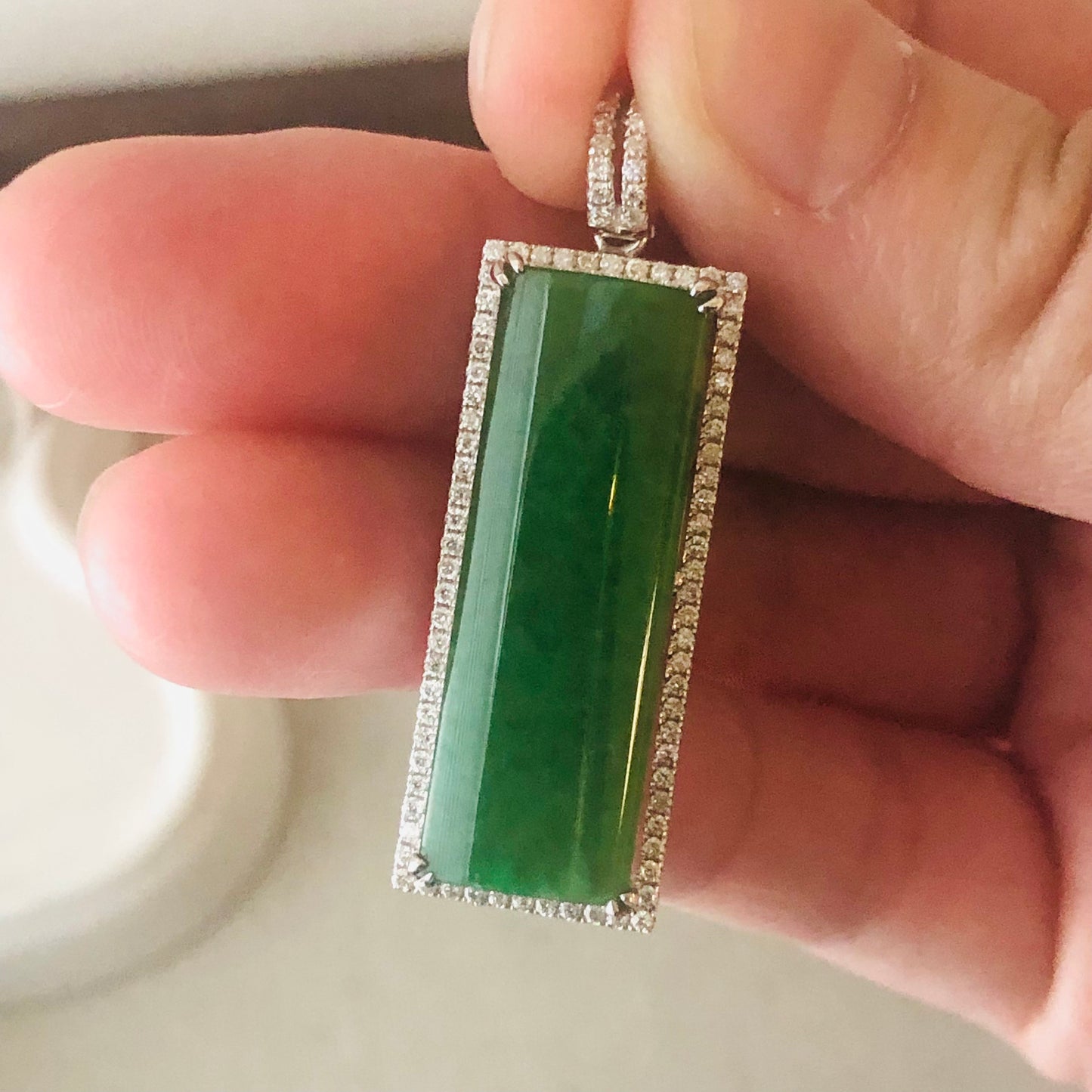 18K Gold Green Plaque Pendant set with Diamonds