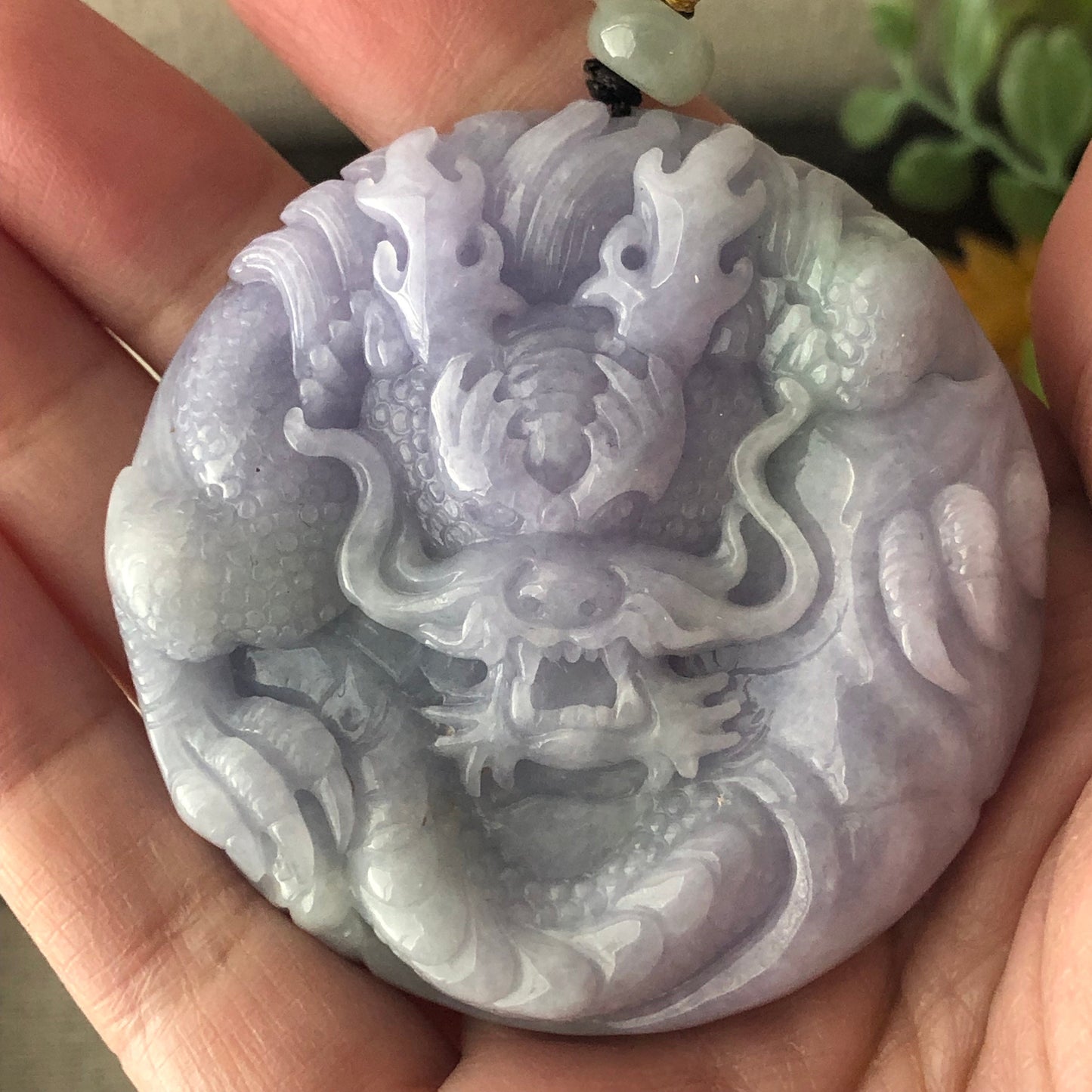 55mm Jadeite Jade Lavender Green Carved Dragon Pendant