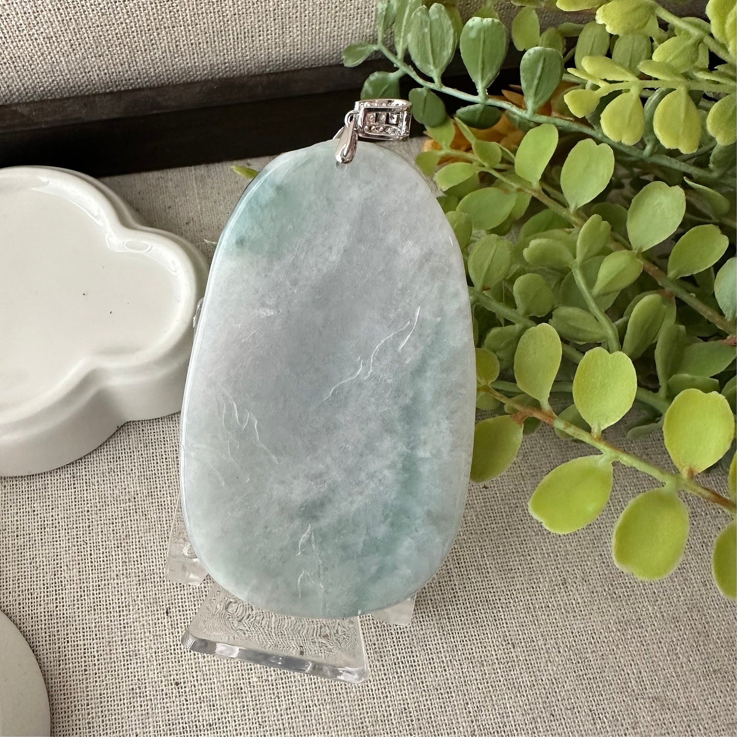 75mm Jadeite Jade Green Float Flowers Carved Dragon Pendant