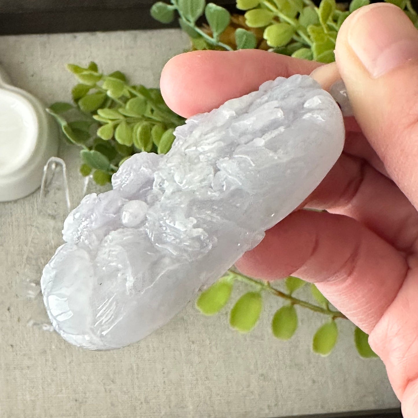 63mm Icy Light Lavender Jadeite Jade Carved 9 Dragon Heads Pendant