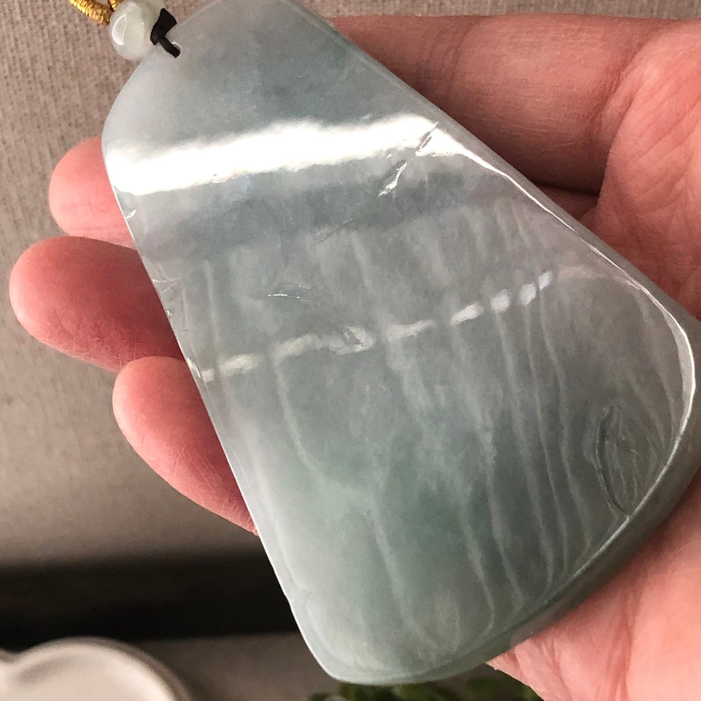 80.4 mm Green Jadeite Jade Carved Landscape Trees Pendant