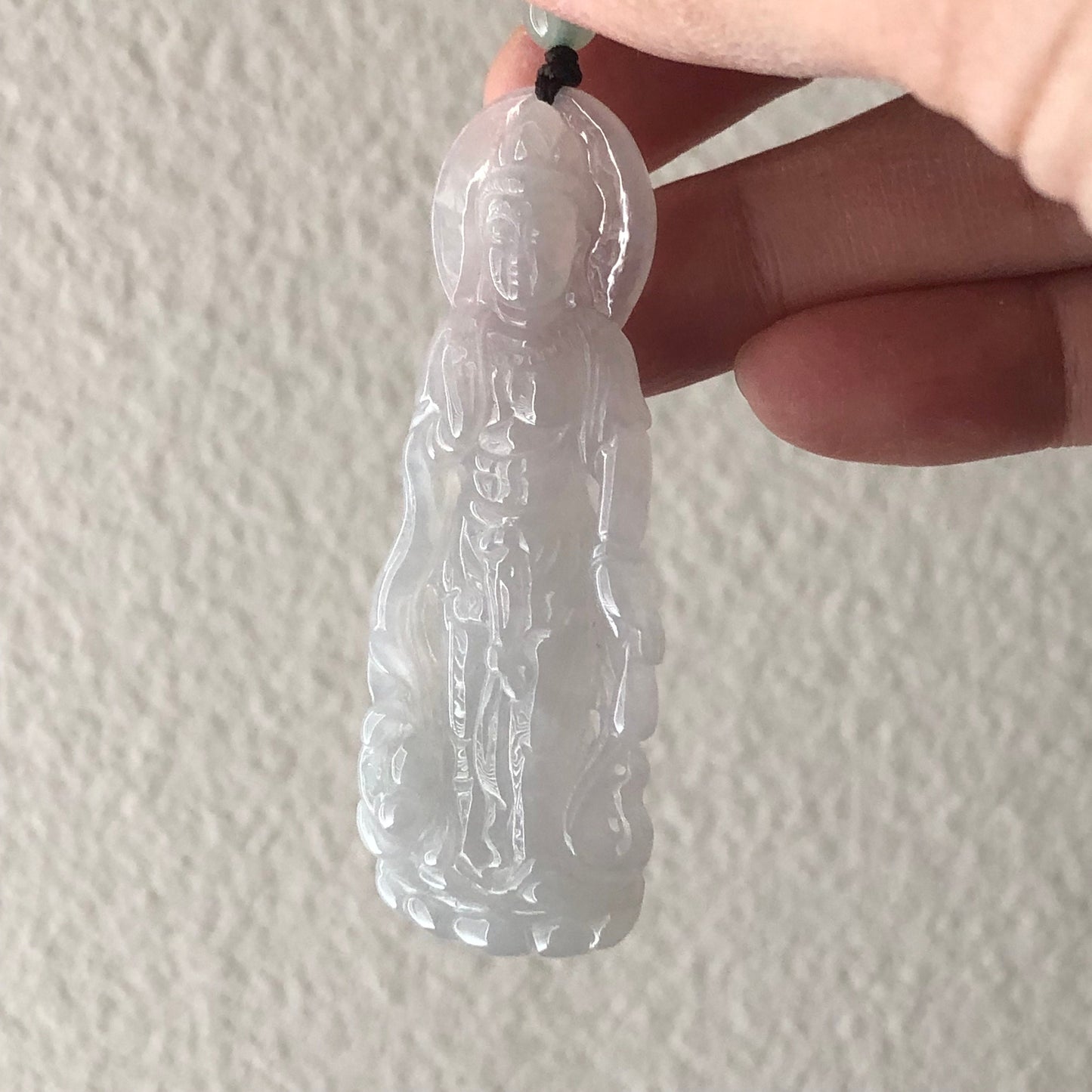 60 mm Icy Jade Jadeite Carved Guanyin Pendant