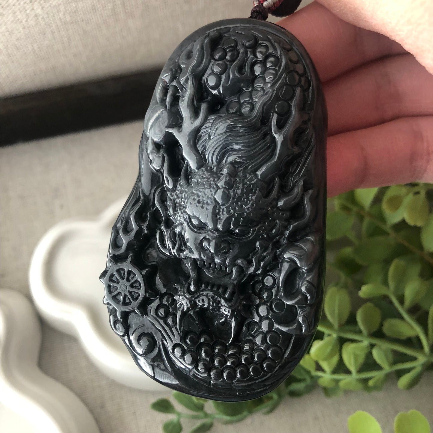 77mm Wuji Jadeite Jade Carved Dragon Pendant