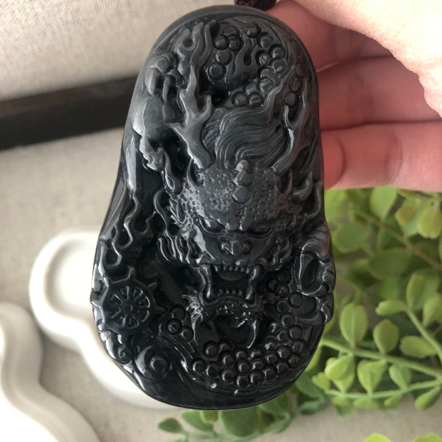 77mm Wuji Jadeite Jade Carved Dragon Pendant