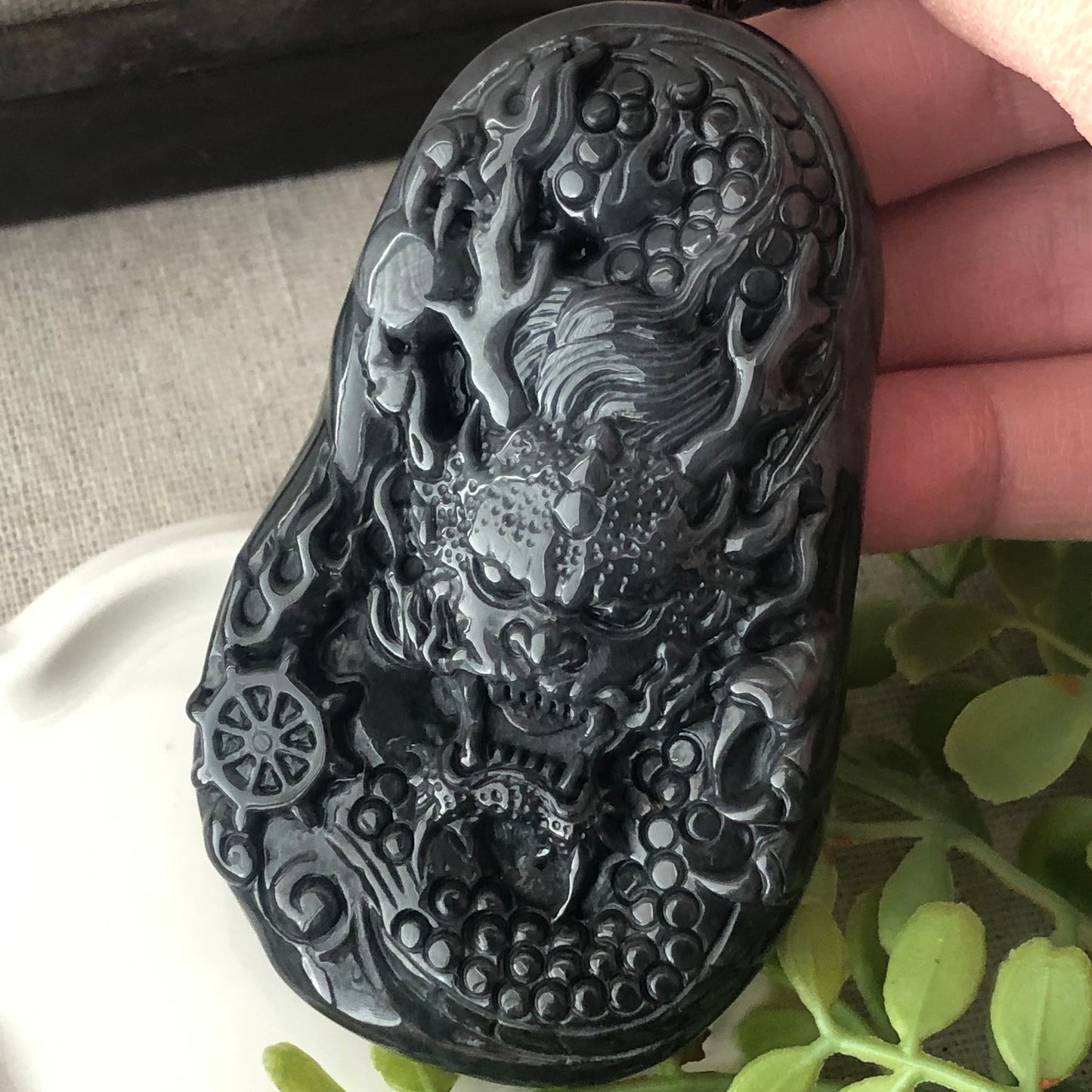 77mm Wuji Jadeite Jade Carved Dragon Pendant