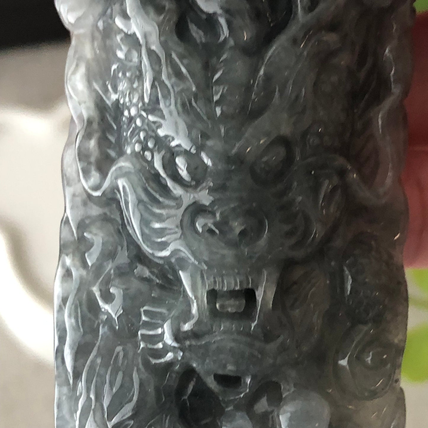 72 Jadeite Jade Wuji Grey Carved Dragon Pendant