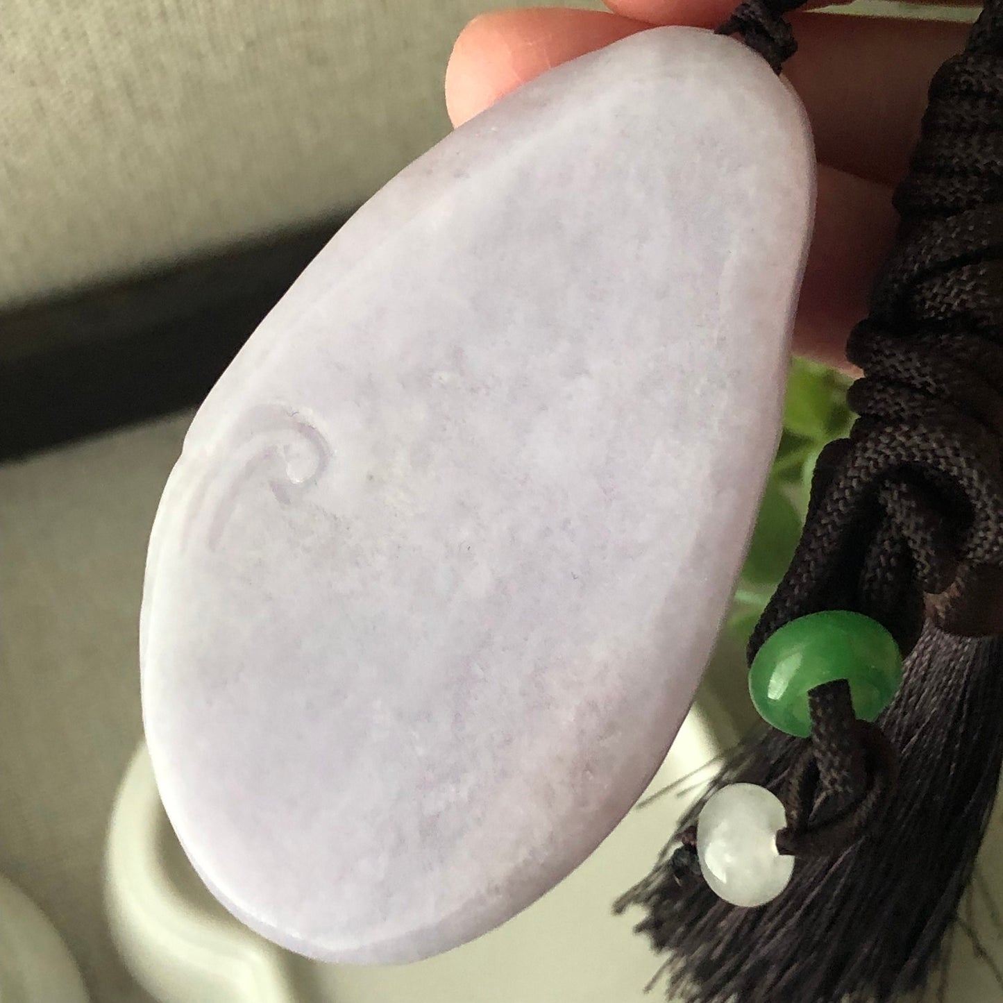 66.7 mm Lavender Jadeite Jade Carved Fish Flower Pendant