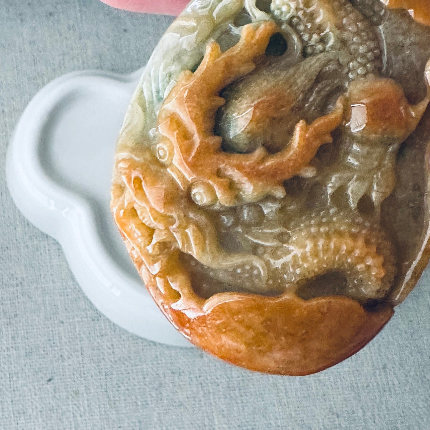 66mm Jadeite Jade Yellow Brown Carved Dragon Pendant